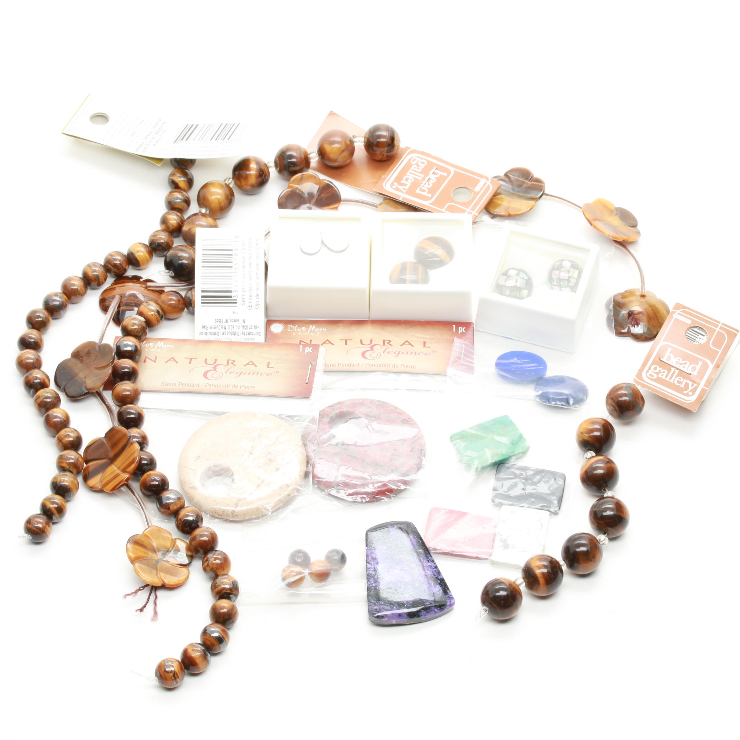 Assortment of Hanks and Loose Tiger's Eye, Jasper, Sugilite and Other Gemstones