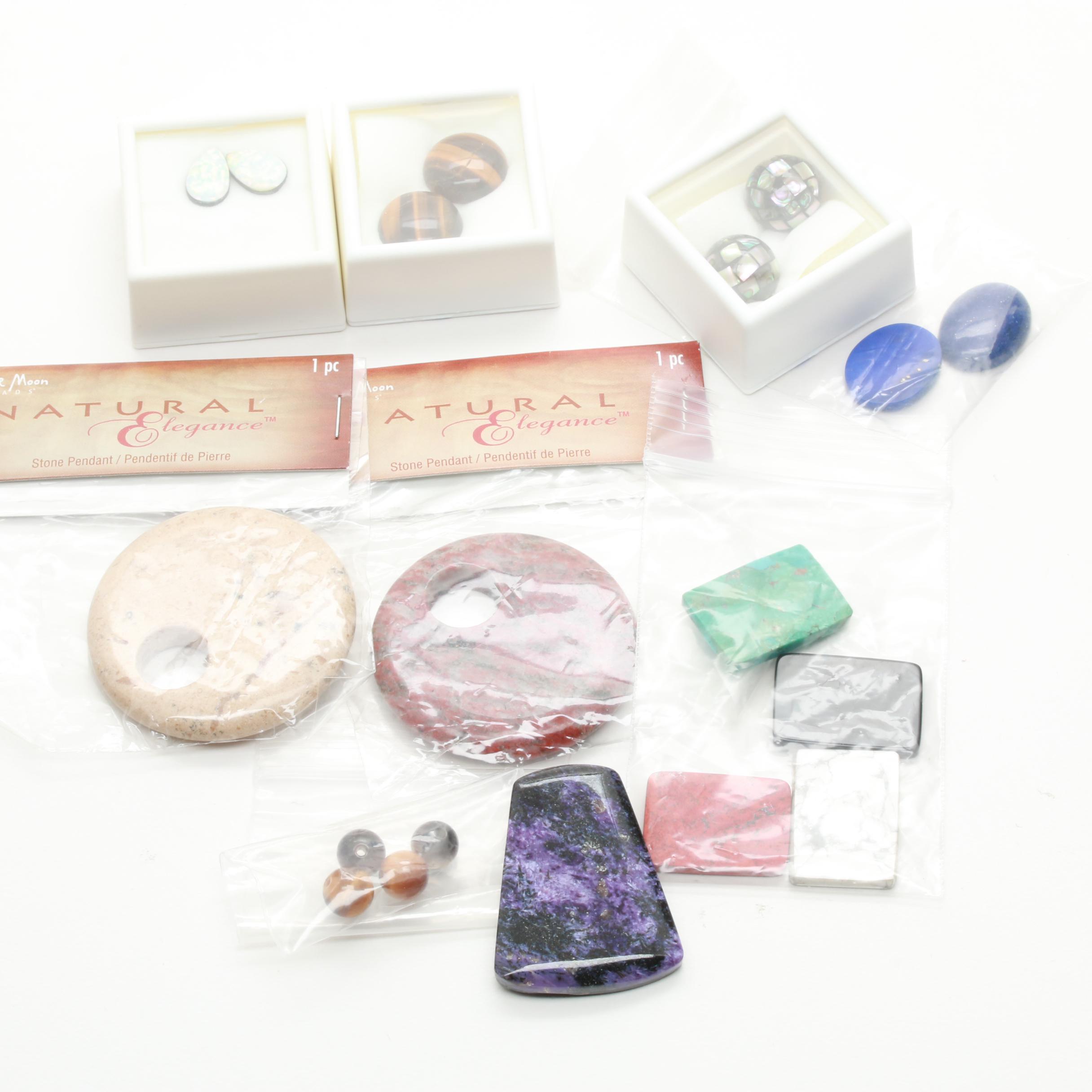 Assortment of Hanks and Loose Tiger's Eye, Jasper, Sugilite and Other Gemstones