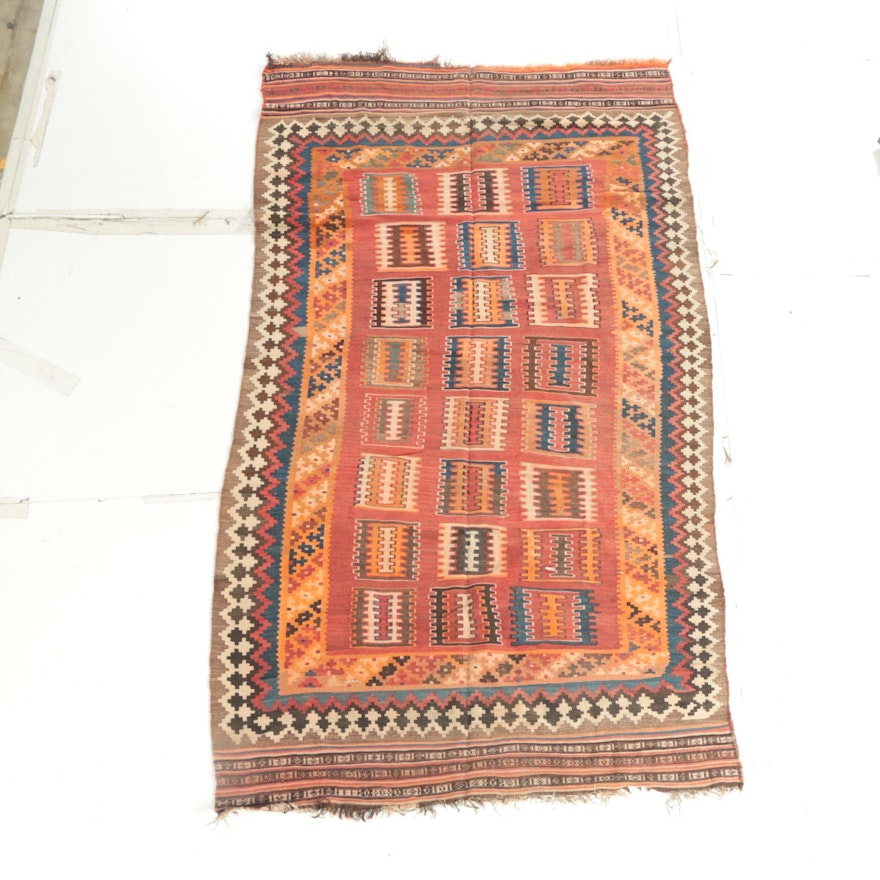 Semi-Antique Handwoven and Embroidered Anatolian Tribal Area Kilim