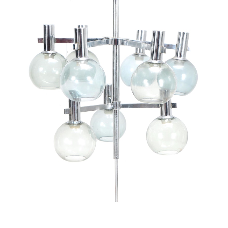 Mid Century Modern Bubble Glass Two-Tiered Silver Tone Metal Chandelier