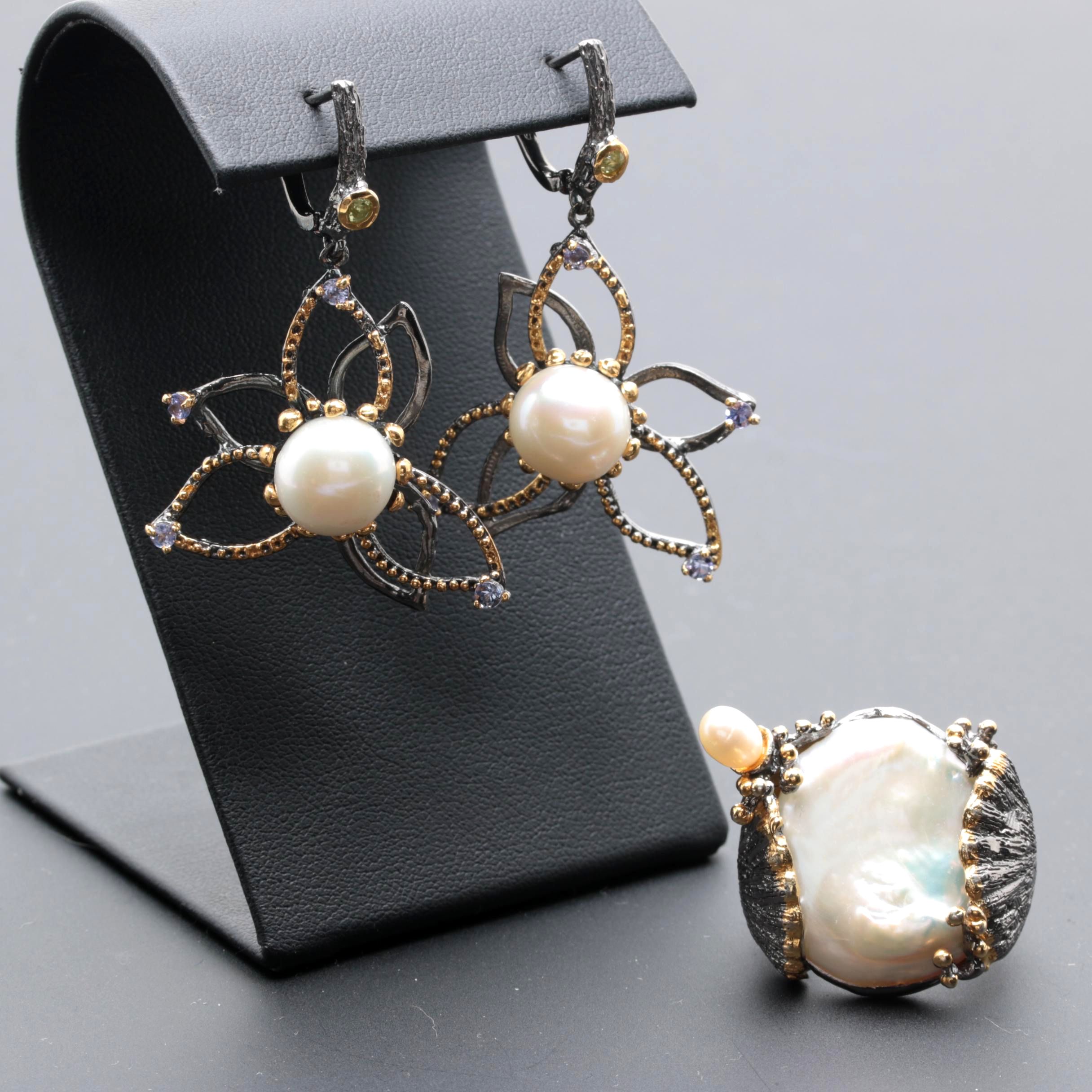 Sterling Silver Cultured Pearl, Tanzanite and Peridot Jewelry Assortment