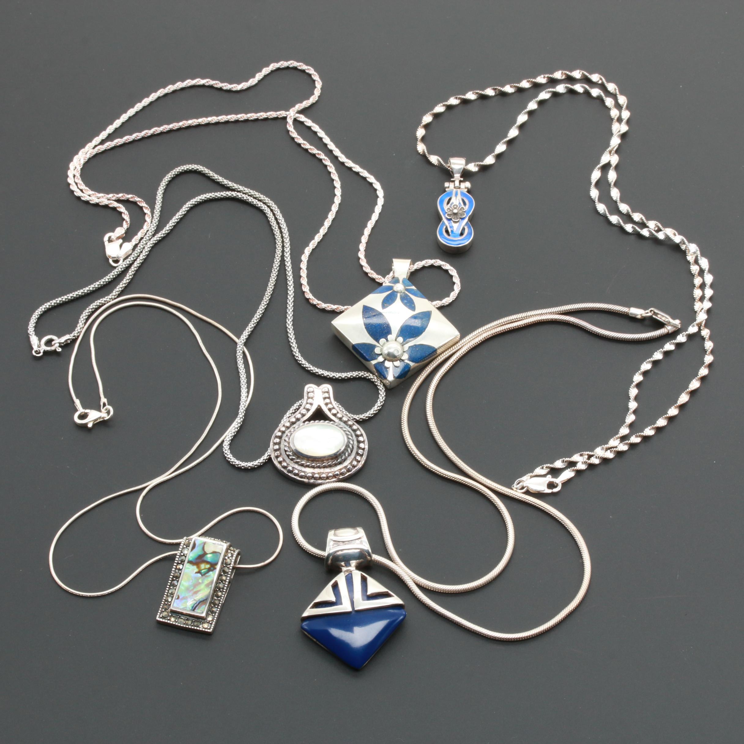 Sterling and 950 Silver Gemstone Necklaces