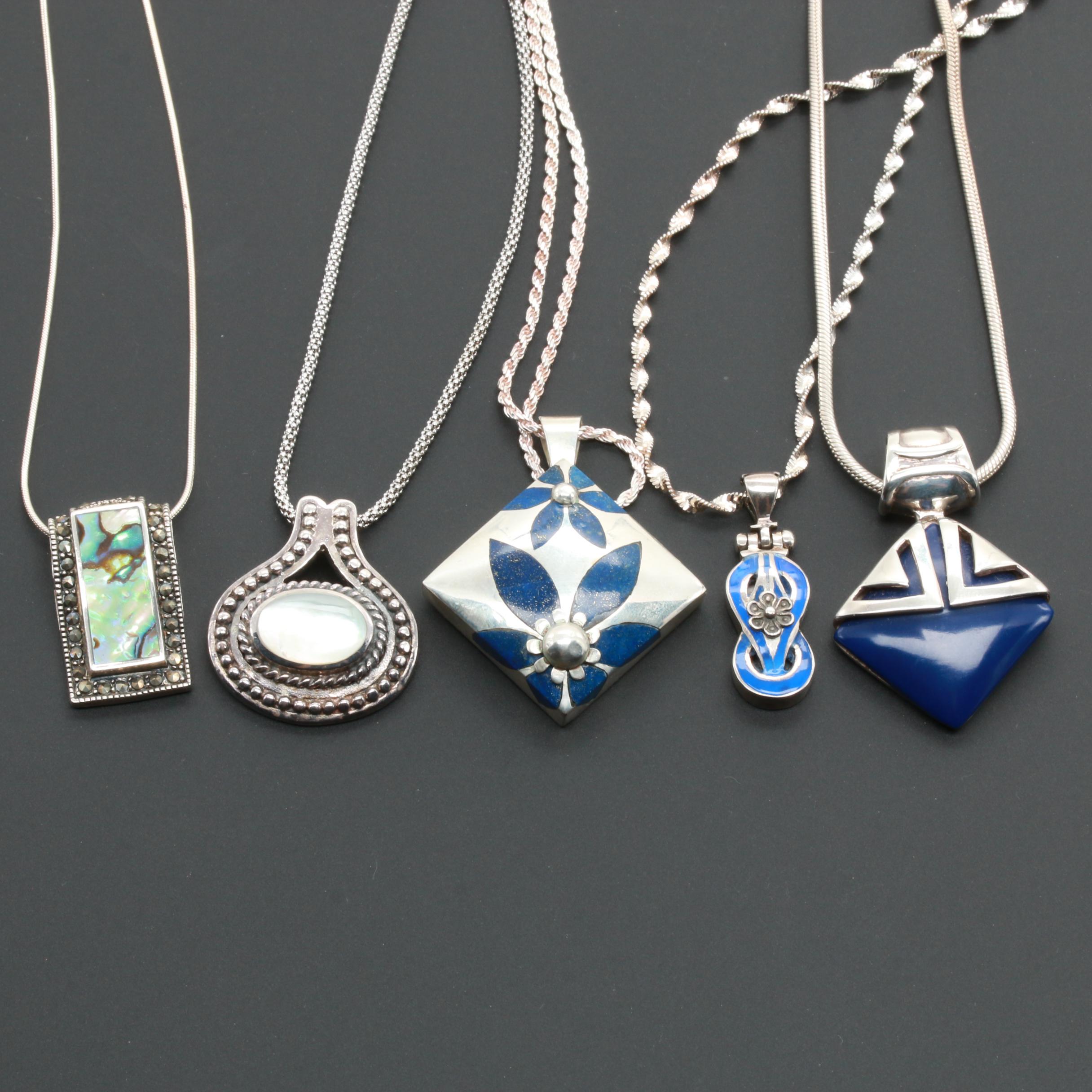 Sterling and 950 Silver Gemstone Necklaces