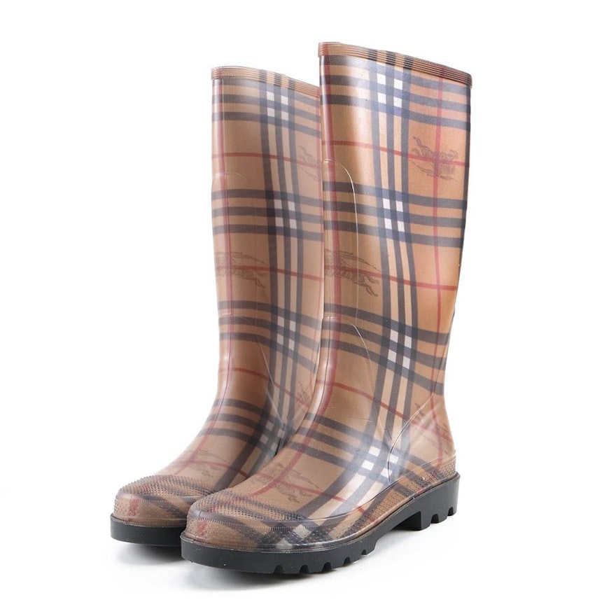 Women's Burberry Haymarket Mid Rain Boots