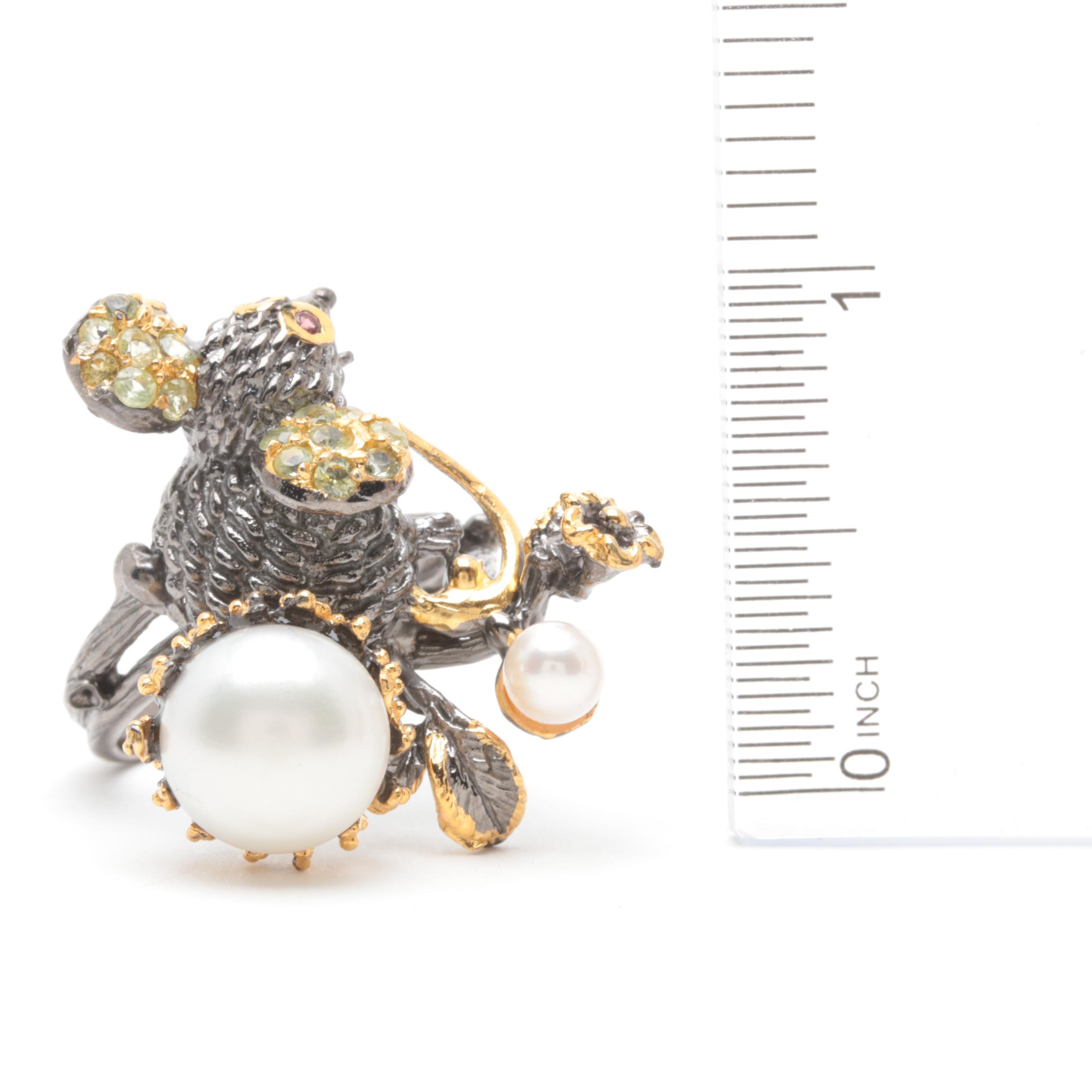 Sterling Silver Cultured Pearl and Peridot Ring