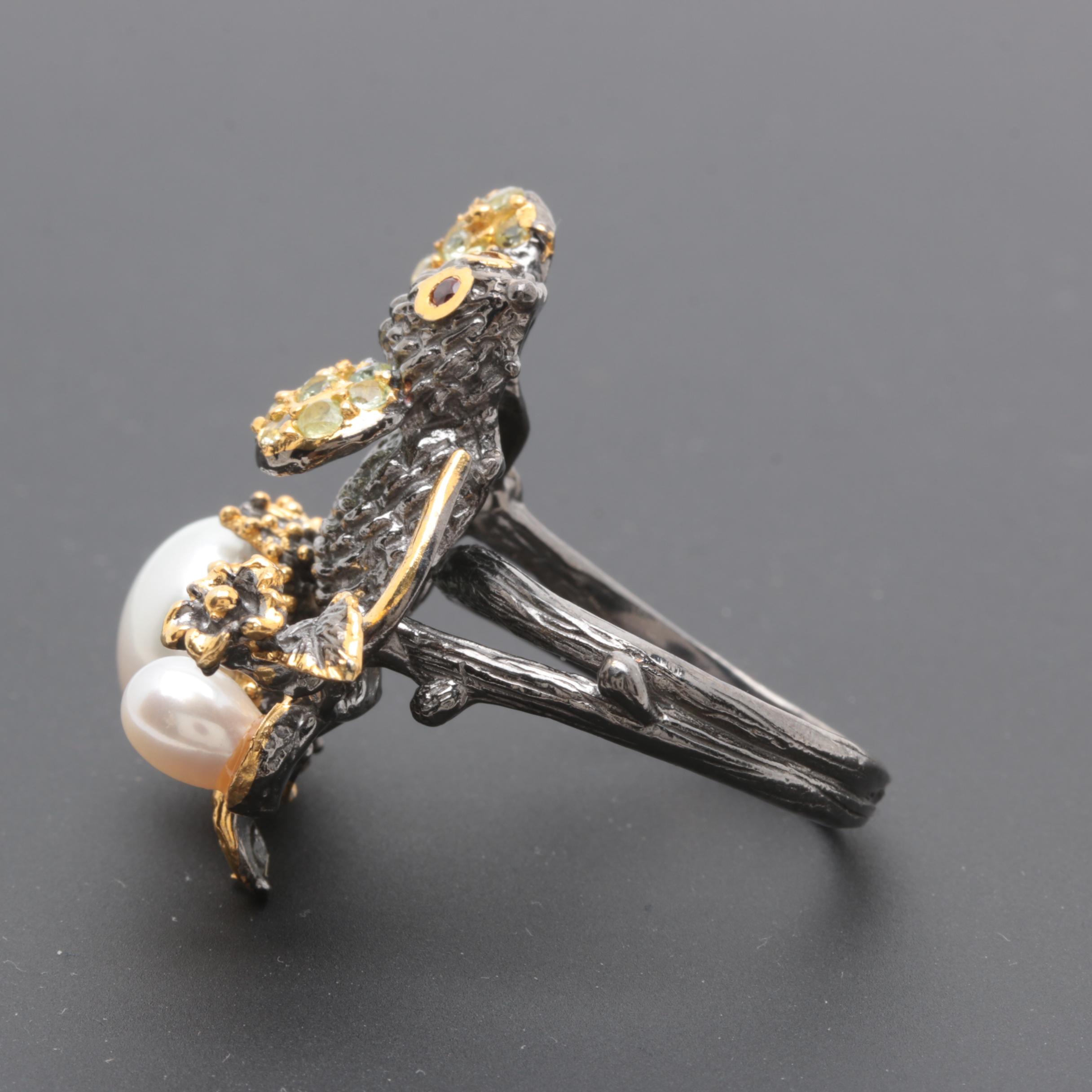Sterling Silver Cultured Pearl and Peridot Ring