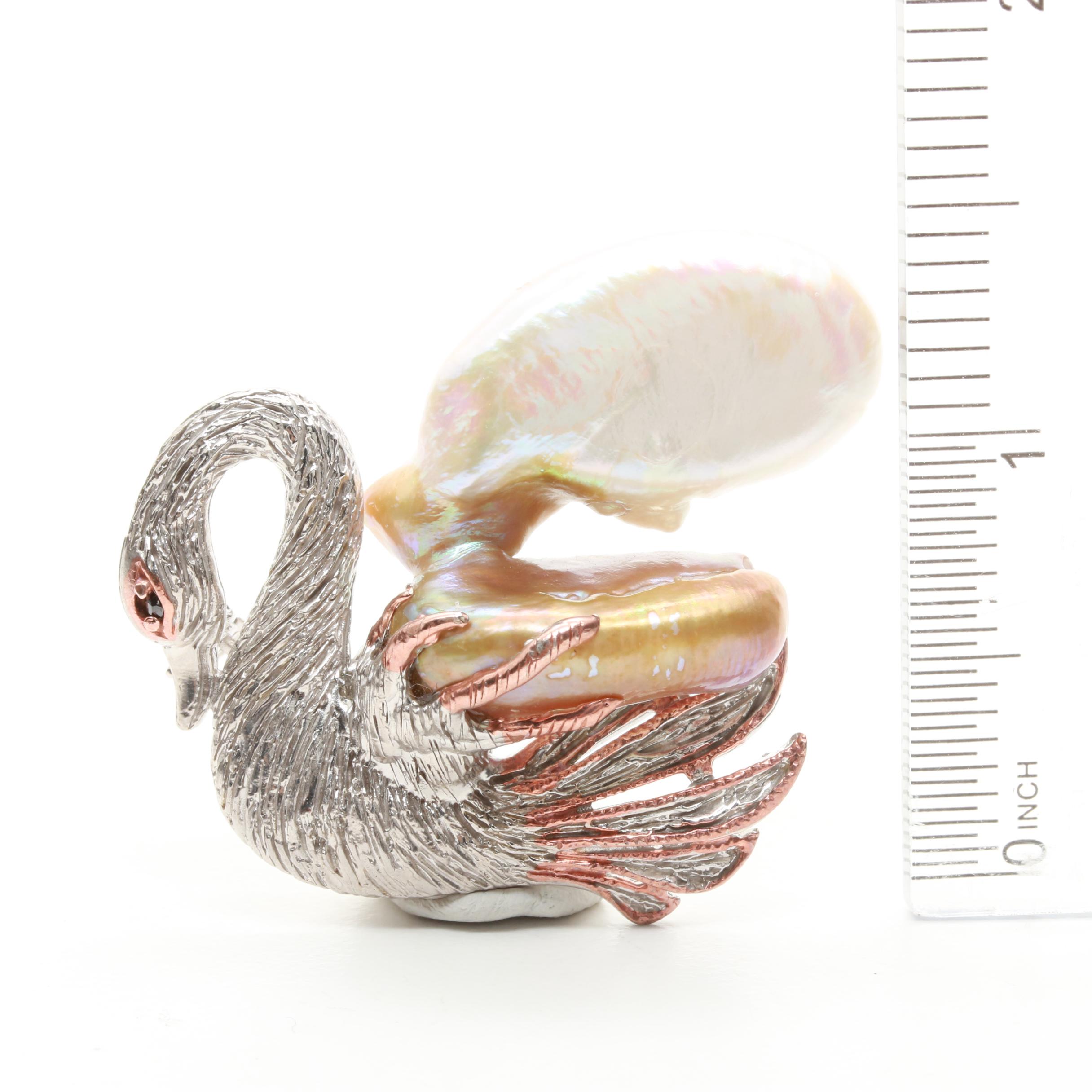 Sterling Silver Cultured Pearl and Pink Tourmaline Ring and Brooch