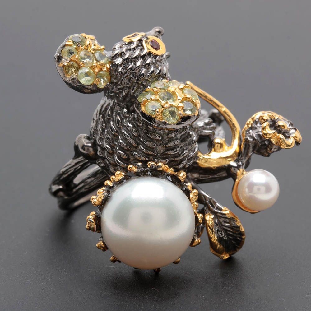 Sterling Silver Cultured Pearl and Peridot Ring