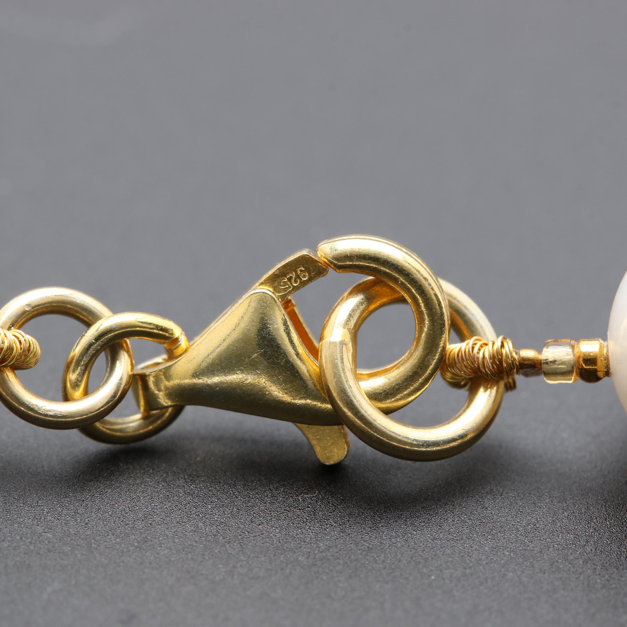 Gold Wash on Sterling Silver Cultured Pearl and Ruby Necklace