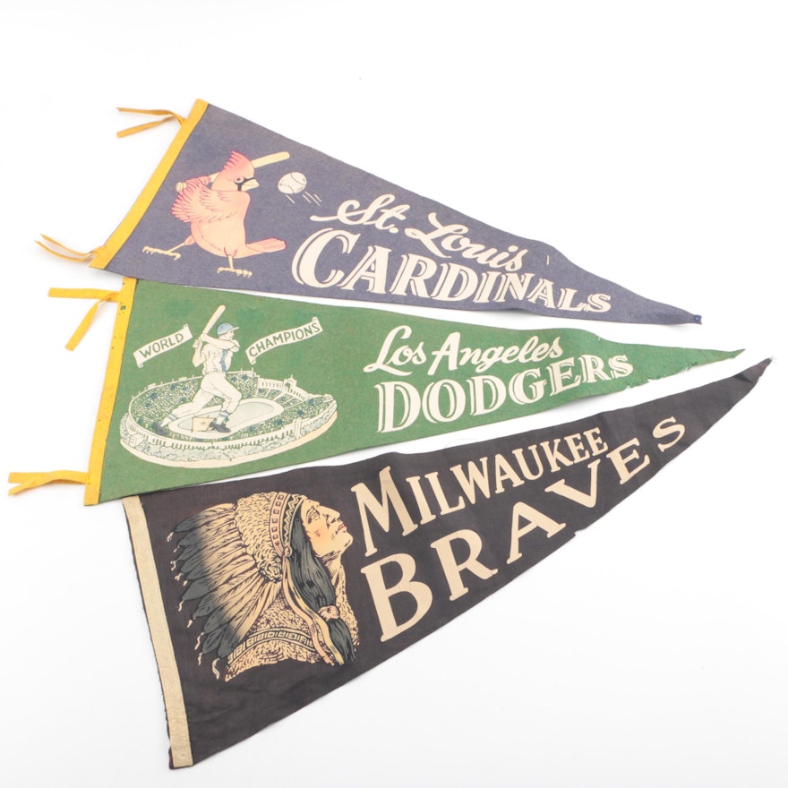 Vintage Felt Baseball Pennants Including Milwaukee Braves