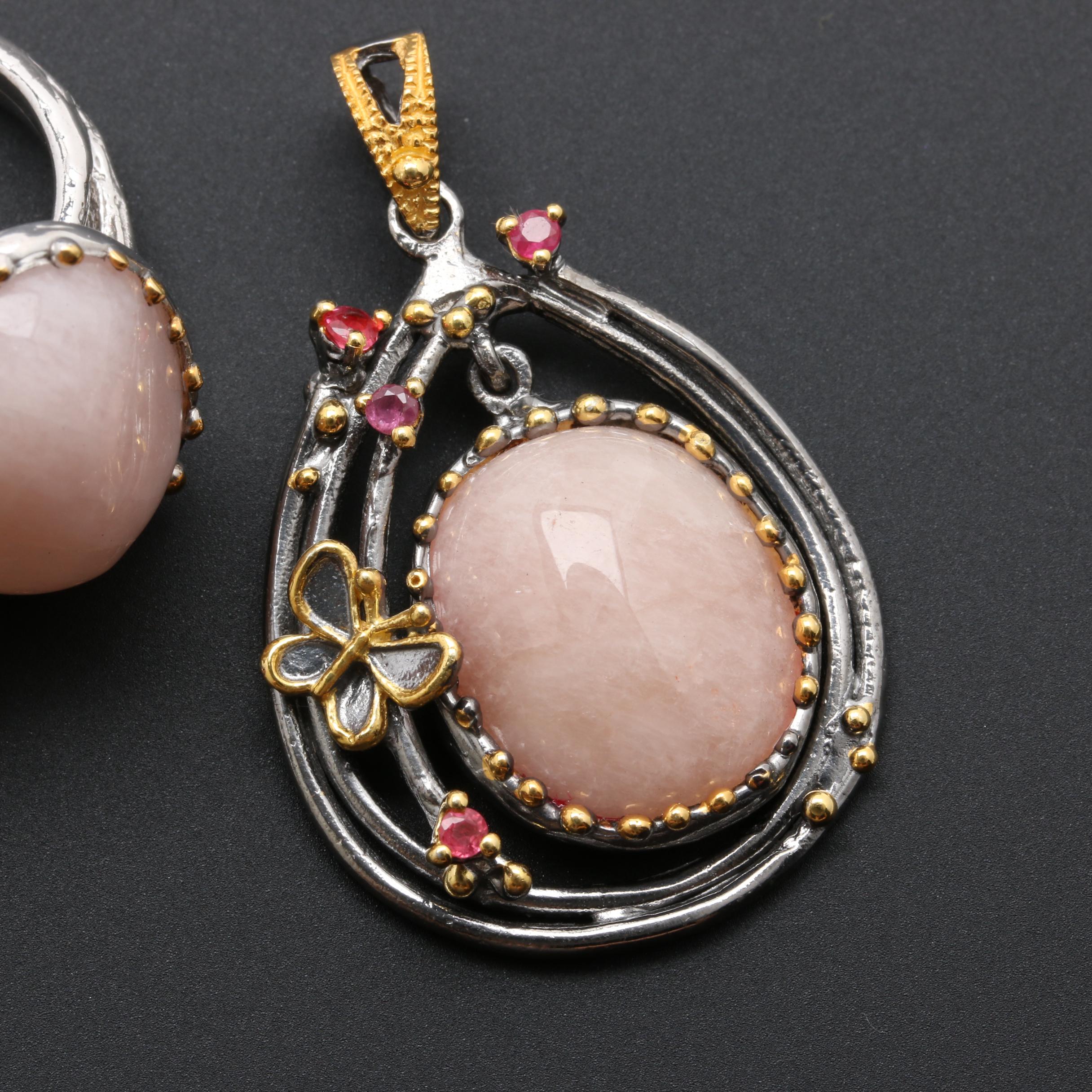 Sterling Silver Ring and Pendant with Rose Quartz and Fancy Colored Sapphires