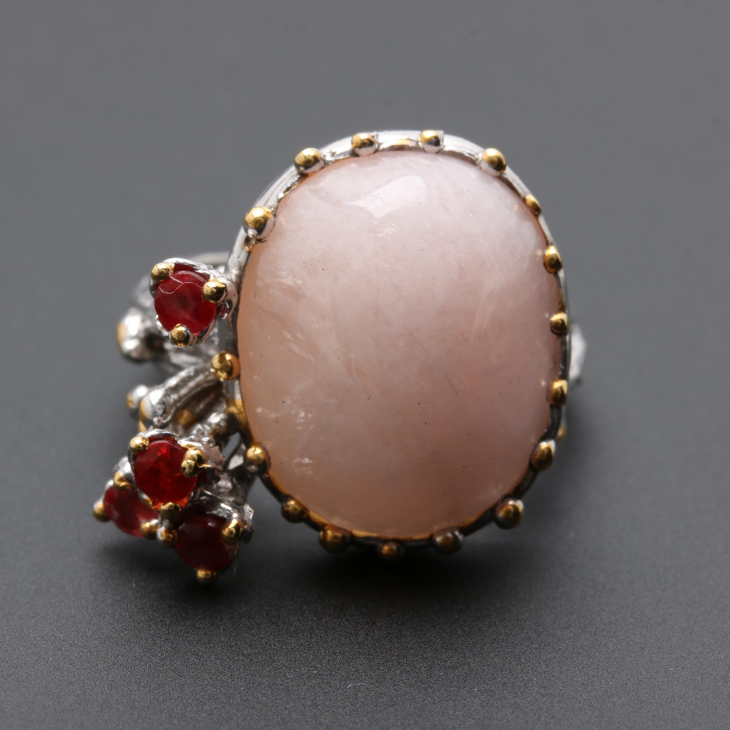 Sterling Silver Ring and Pendant with Rose Quartz and Fancy Colored Sapphires