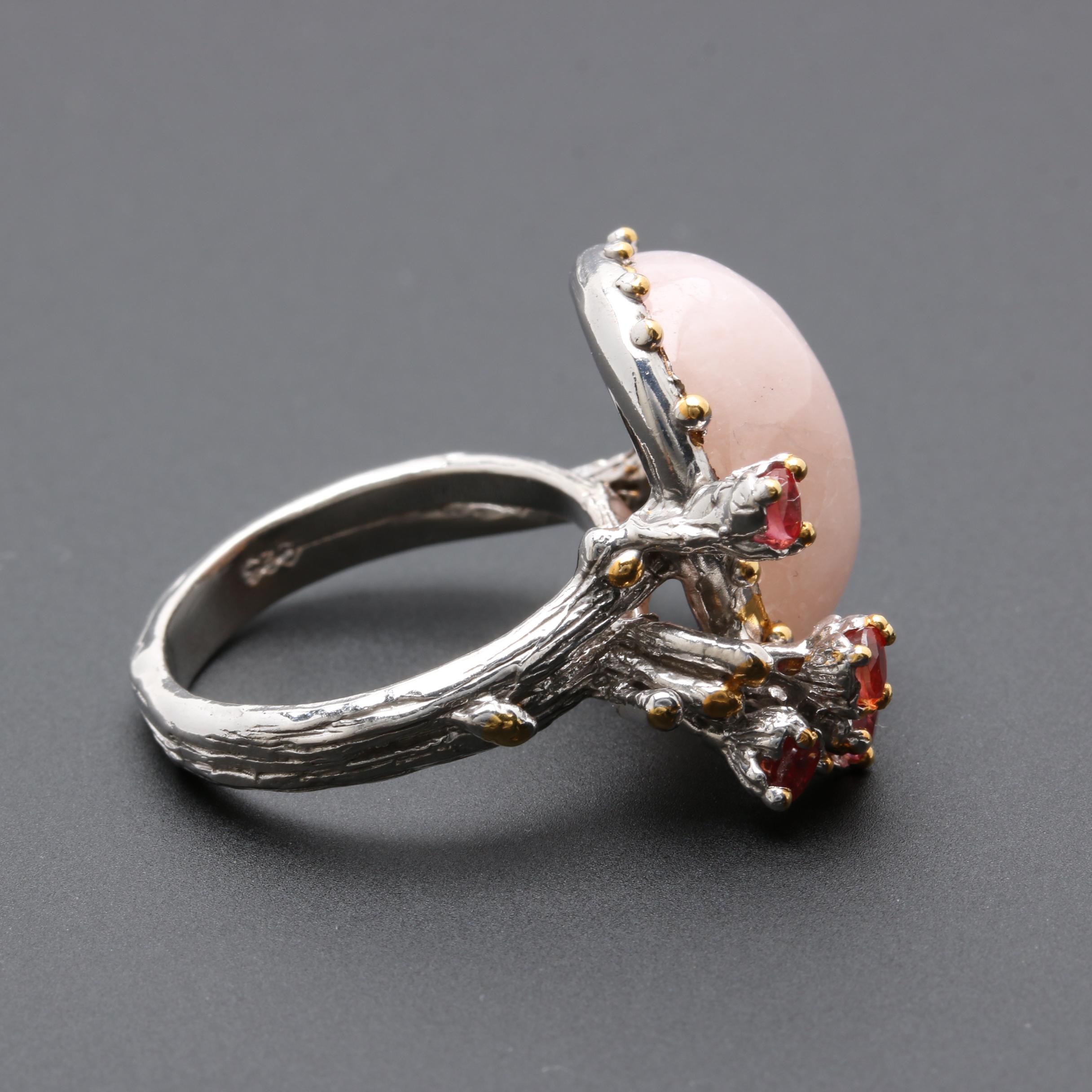 Sterling Silver Ring and Pendant with Rose Quartz and Fancy Colored Sapphires