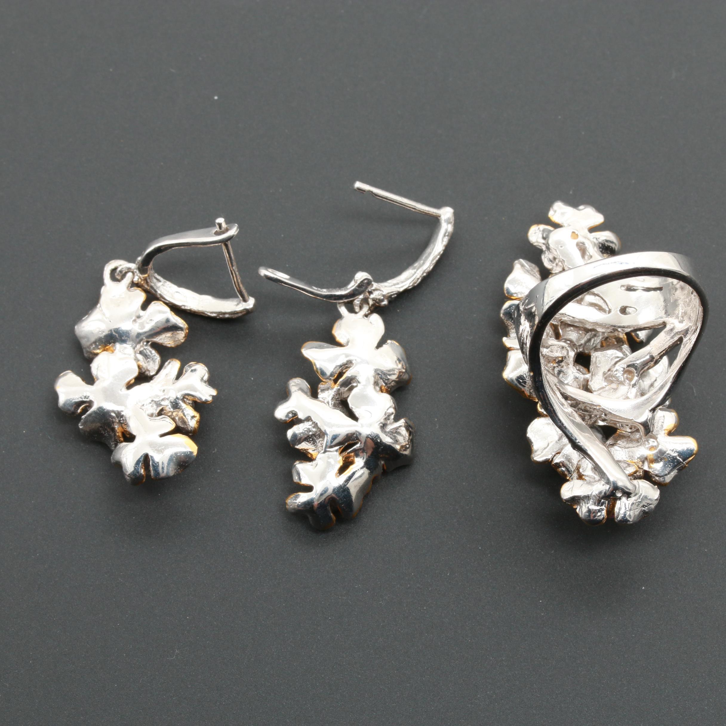 Sterling Silver Cultured Pearl and Multi-Gemstone Floral Demi Parure