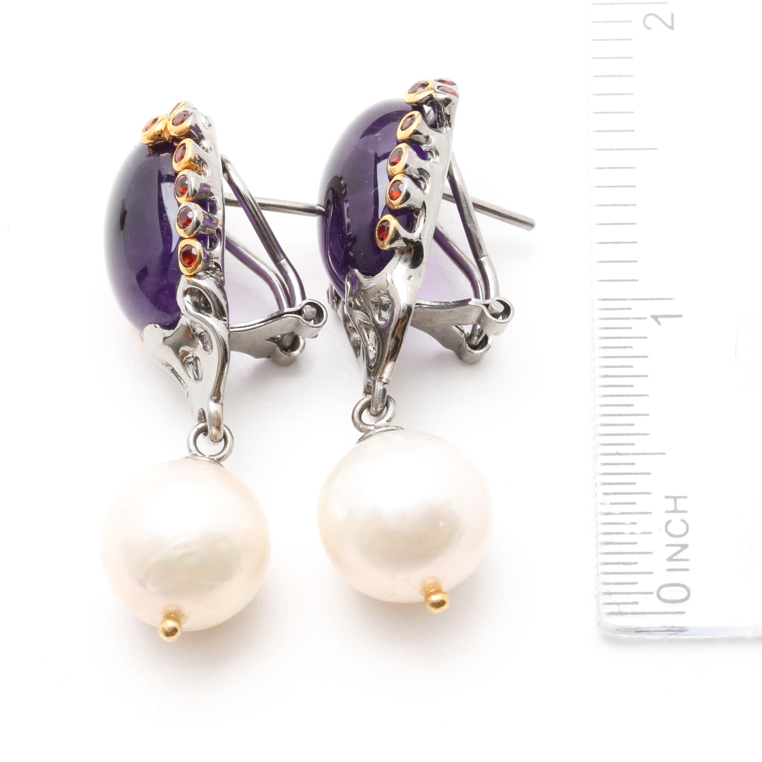 Sterling Silver Cultured Pearl Drop Earrings and Gemstone Ring