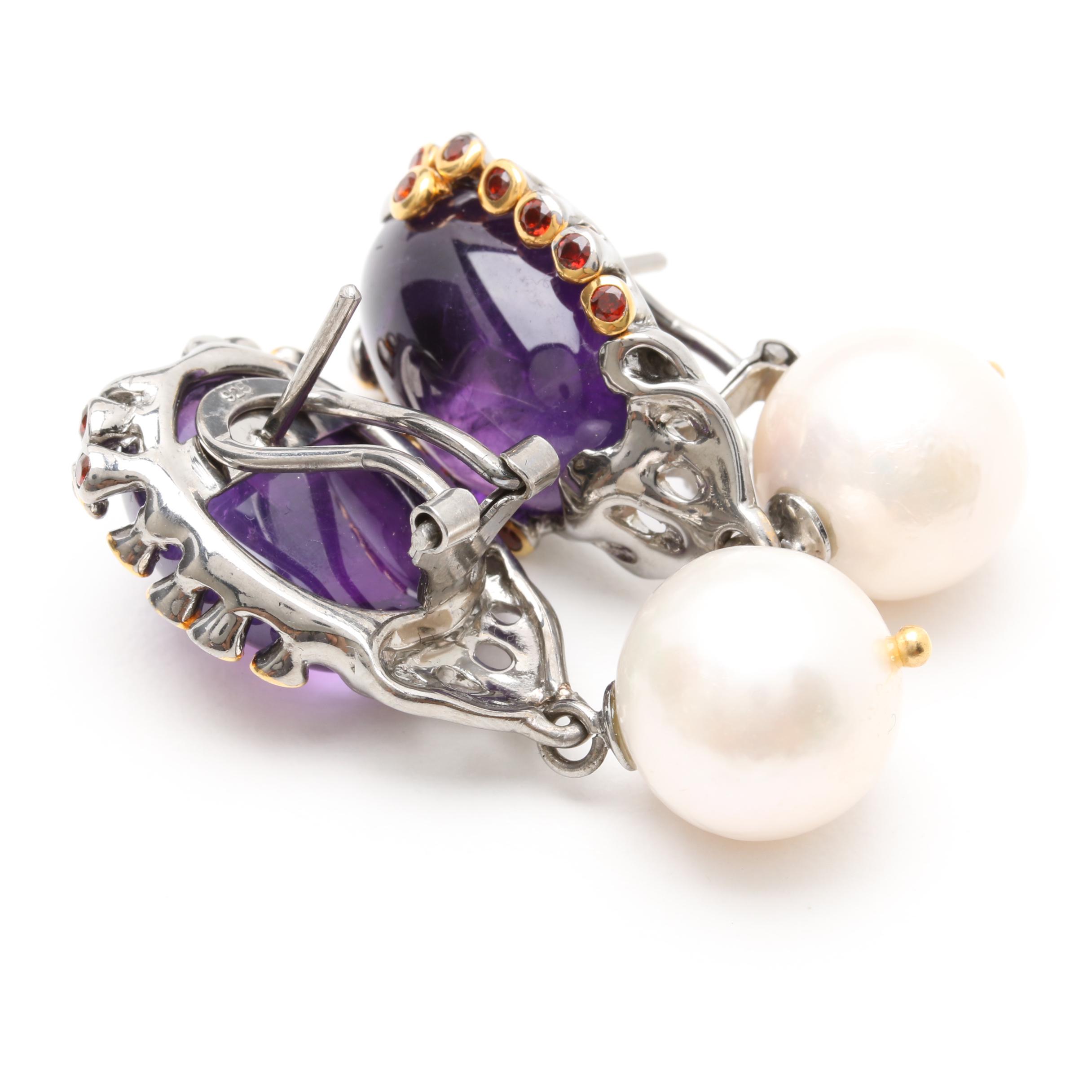 Sterling Silver Cultured Pearl Drop Earrings and Gemstone Ring