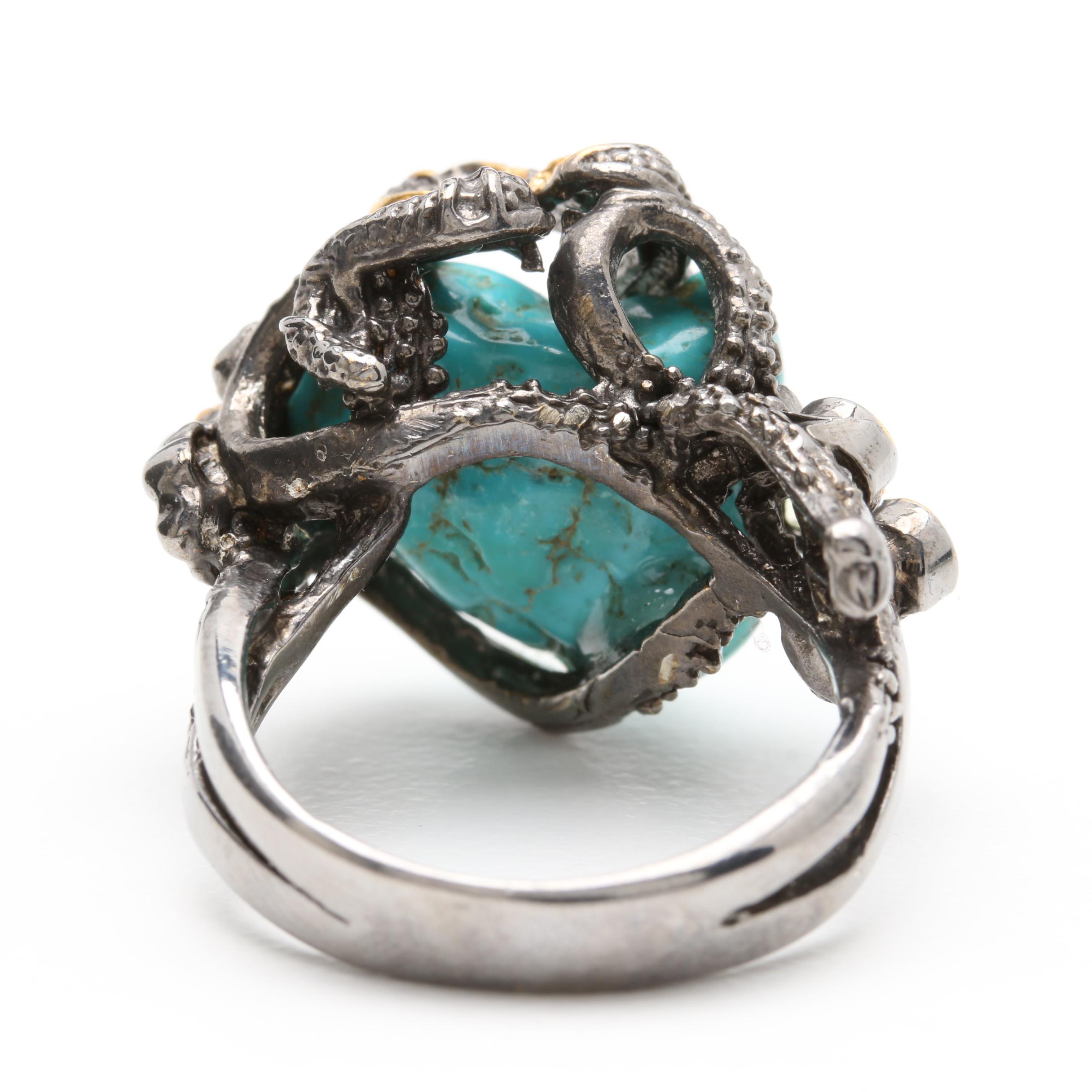 Sterling Silver Turquoise and Peridot Ring with Gold Wash Accents