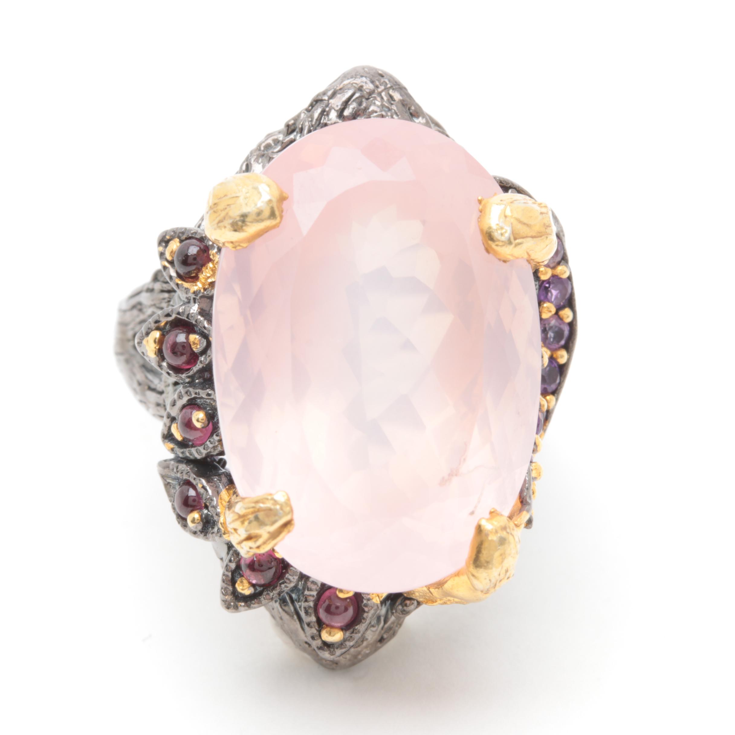 Sterling Silver Gemstone Ring Selection with Rose Quartz and Gold Wash Accents
