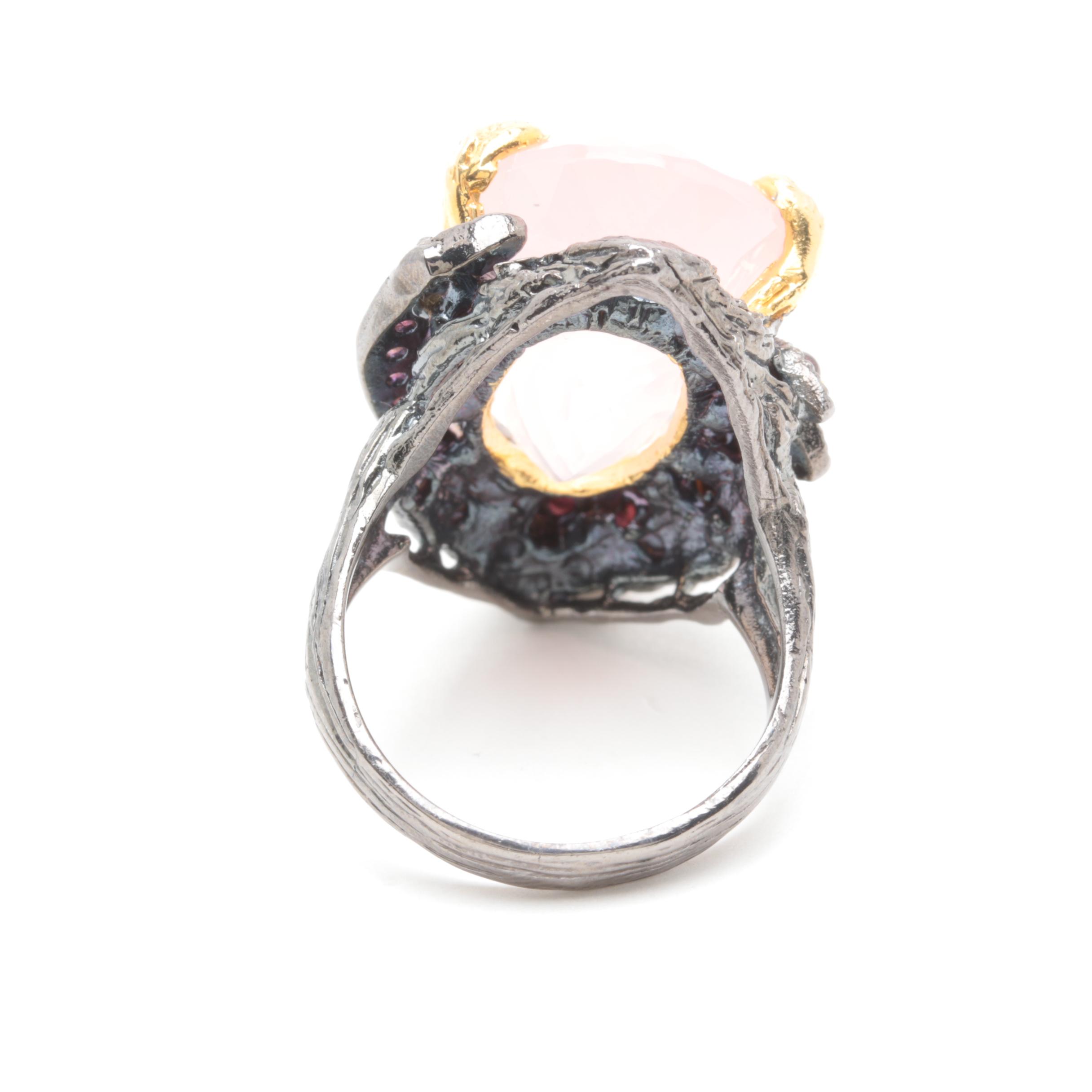 Sterling Silver Gemstone Ring Selection with Rose Quartz and Gold Wash Accents