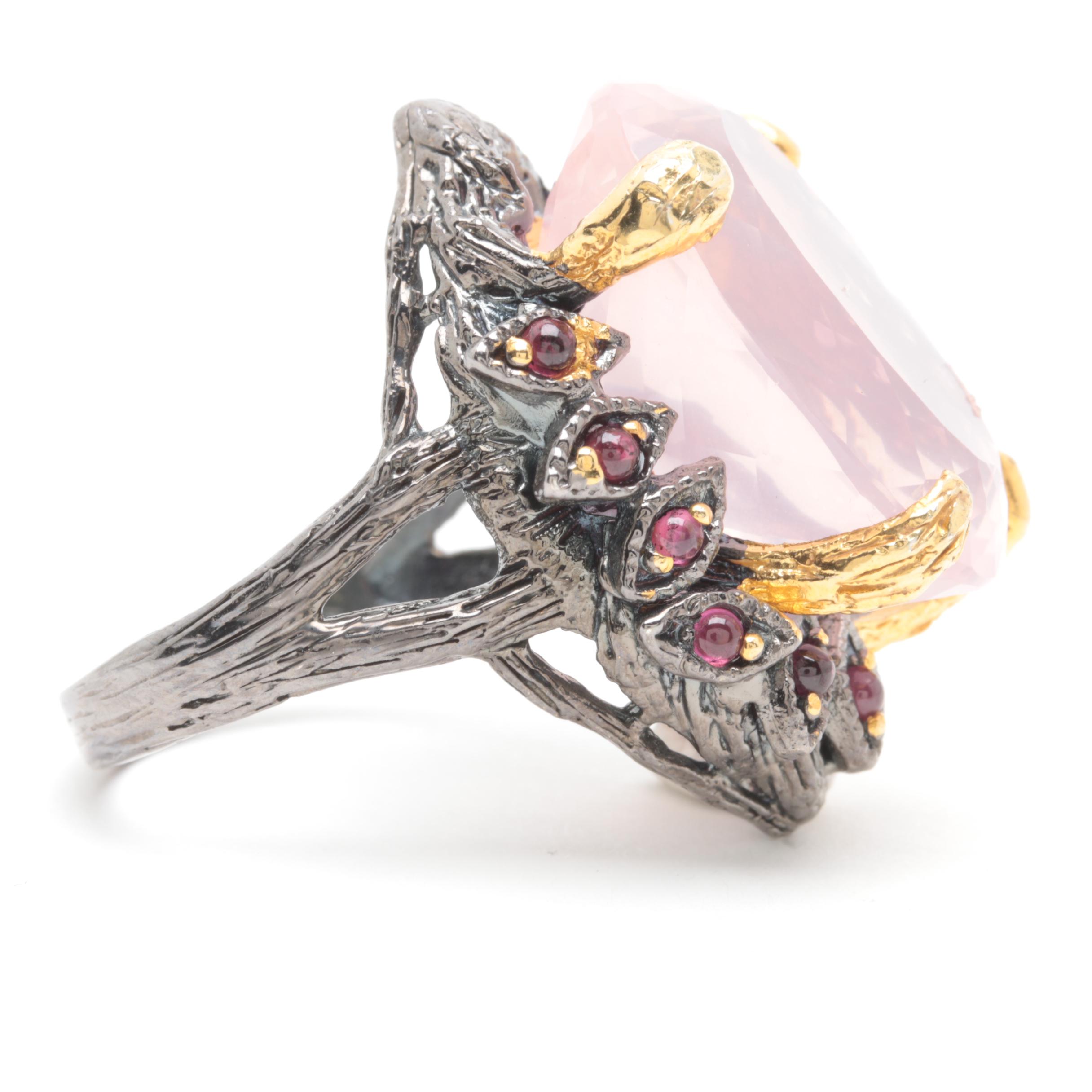 Sterling Silver Gemstone Ring Selection with Rose Quartz and Gold Wash Accents