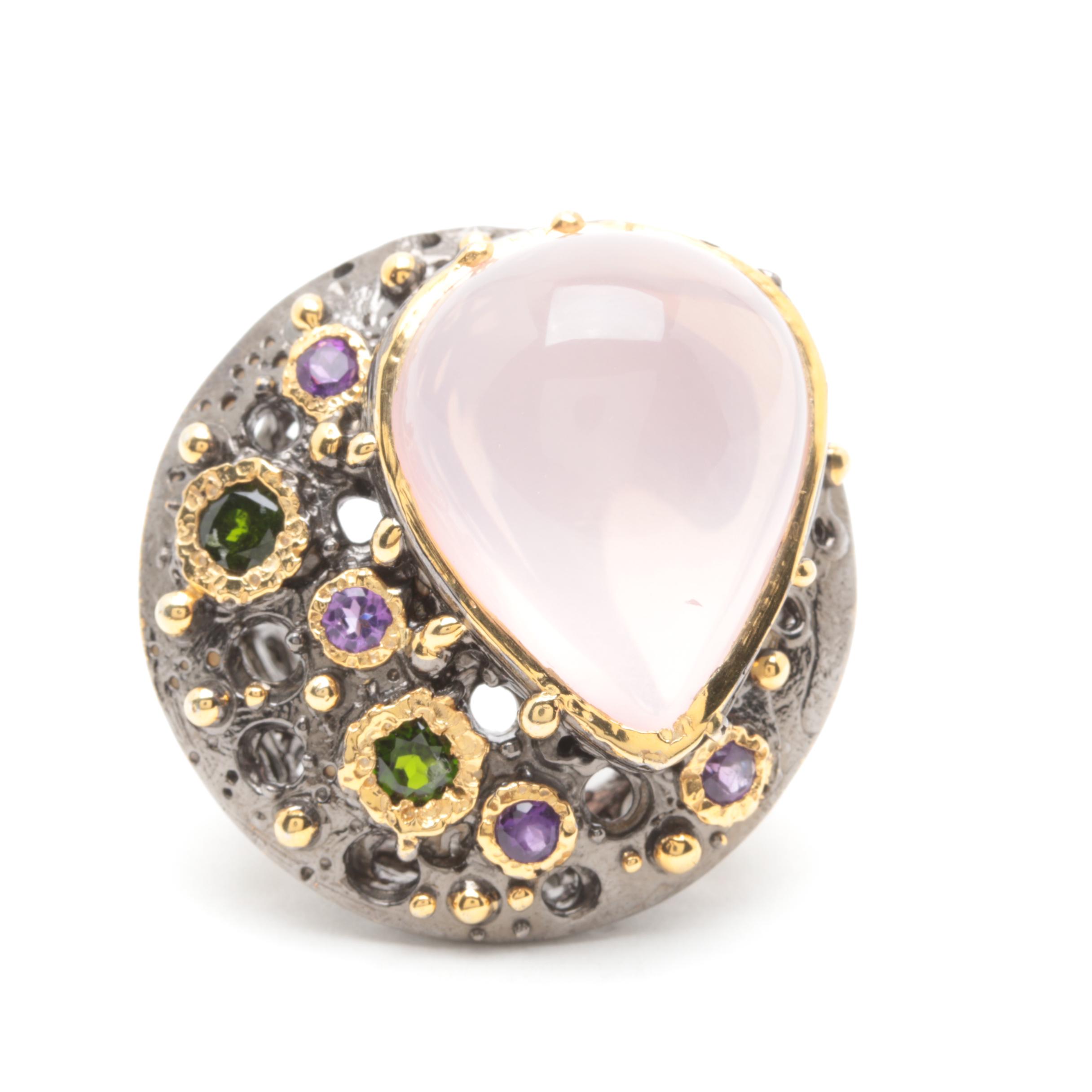 Sterling Silver Gemstone Ring Selection with Rose Quartz and Gold Wash Accents