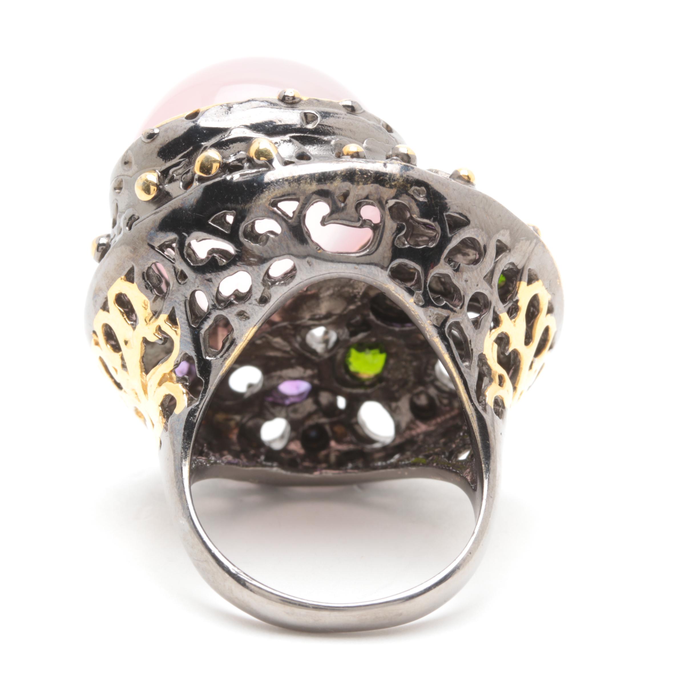 Sterling Silver Gemstone Ring Selection with Rose Quartz and Gold Wash Accents