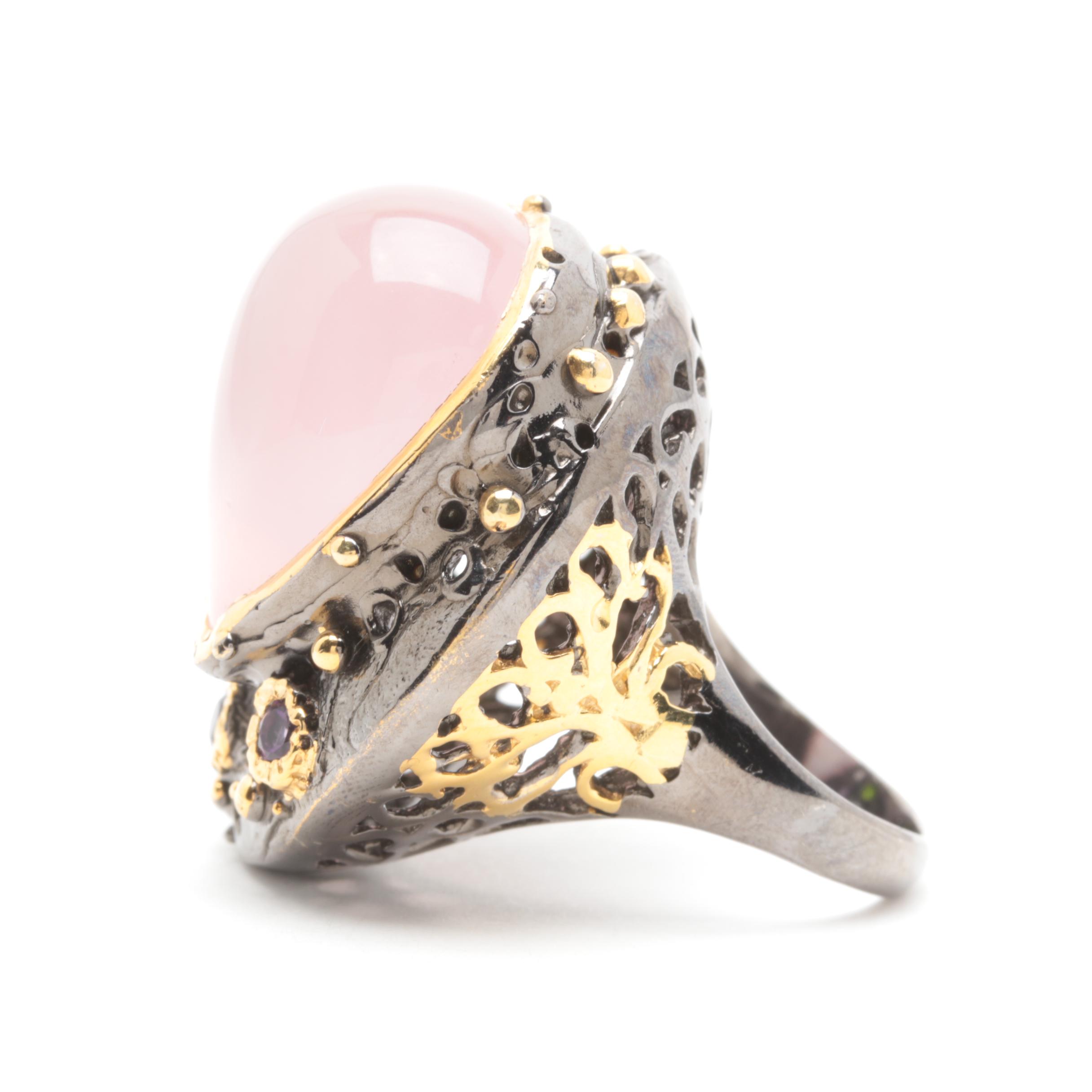 Sterling Silver Gemstone Ring Selection with Rose Quartz and Gold Wash Accents