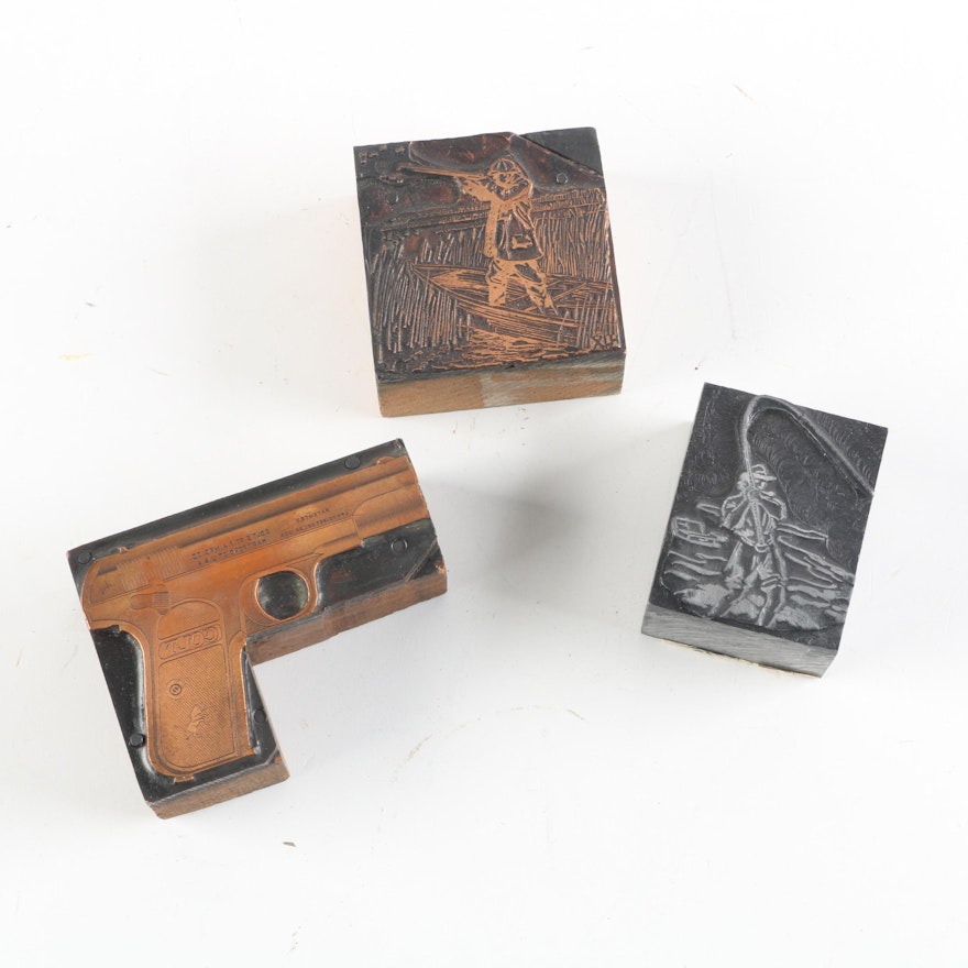 Hunting and Gun Themed Letterpress Printing Blocks