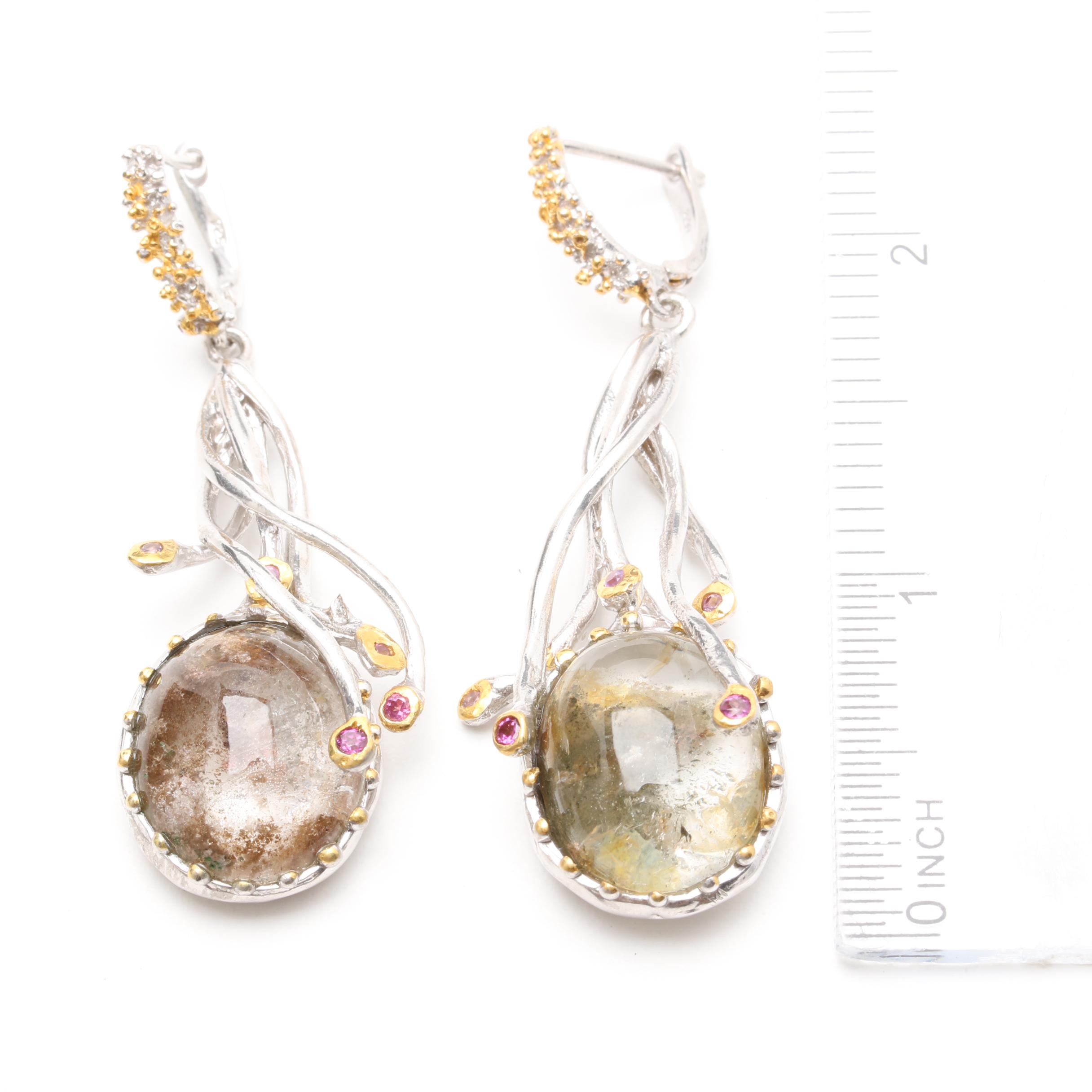 Sterling Silver Quartz, Amethyst, and Garnet Demi Parure