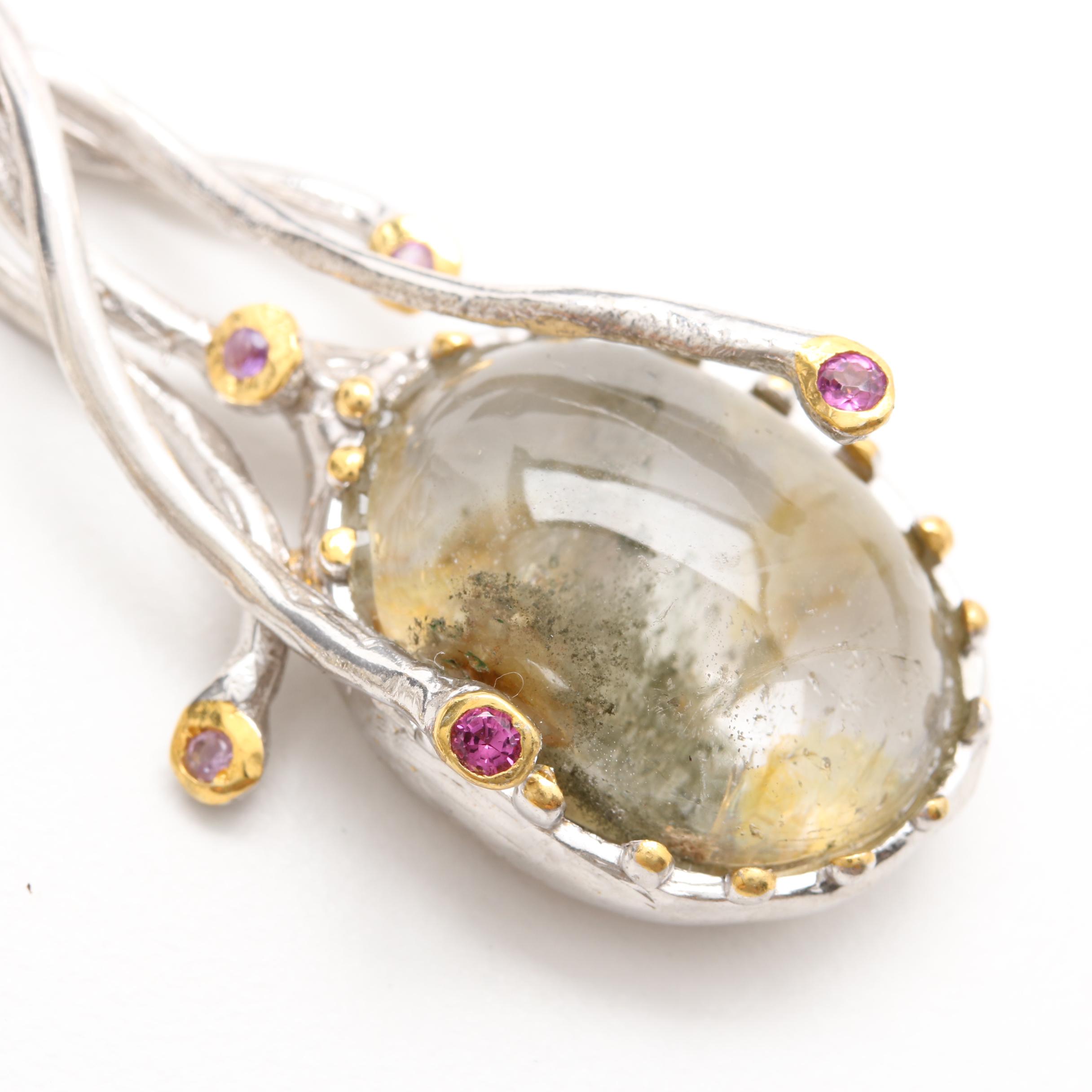 Sterling Silver Quartz, Amethyst, and Garnet Demi Parure