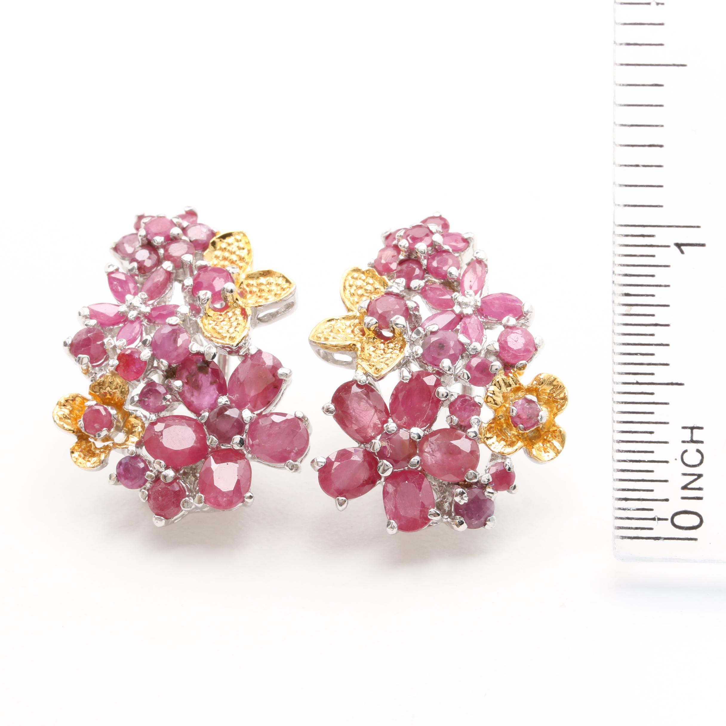 Sterling Silver Corundum Floral Demi Parure