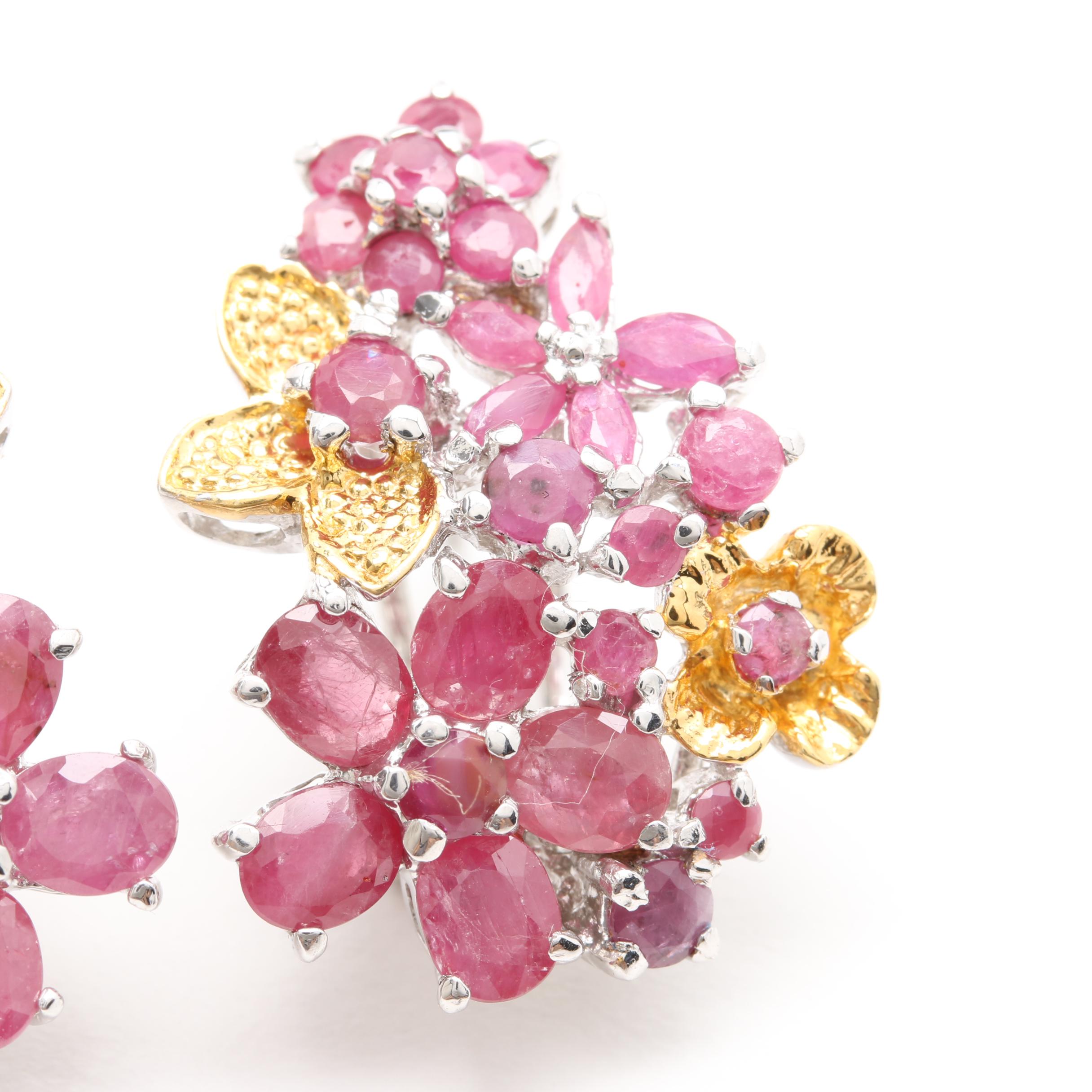 Sterling Silver Corundum Floral Demi Parure