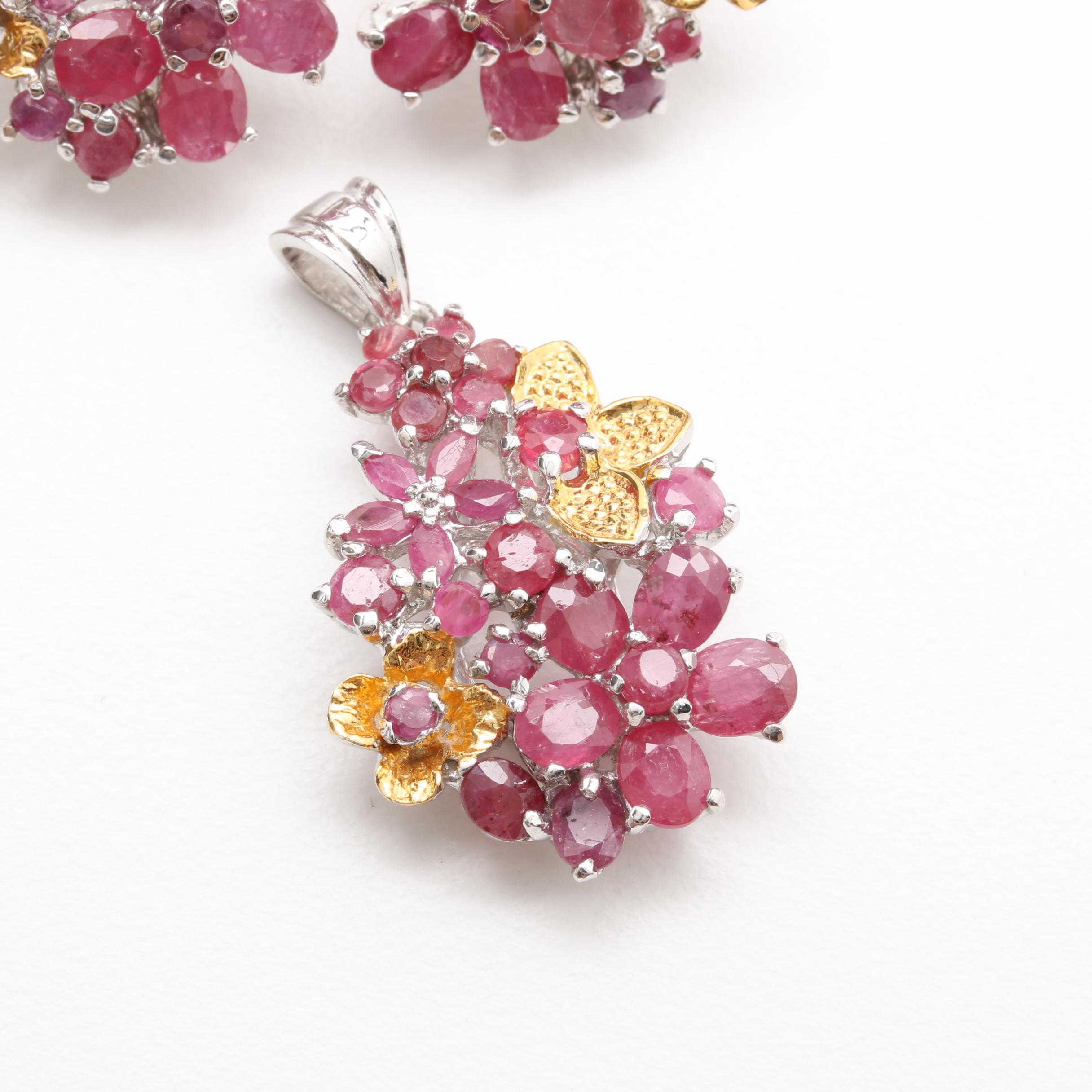 Sterling Silver Corundum Floral Demi Parure