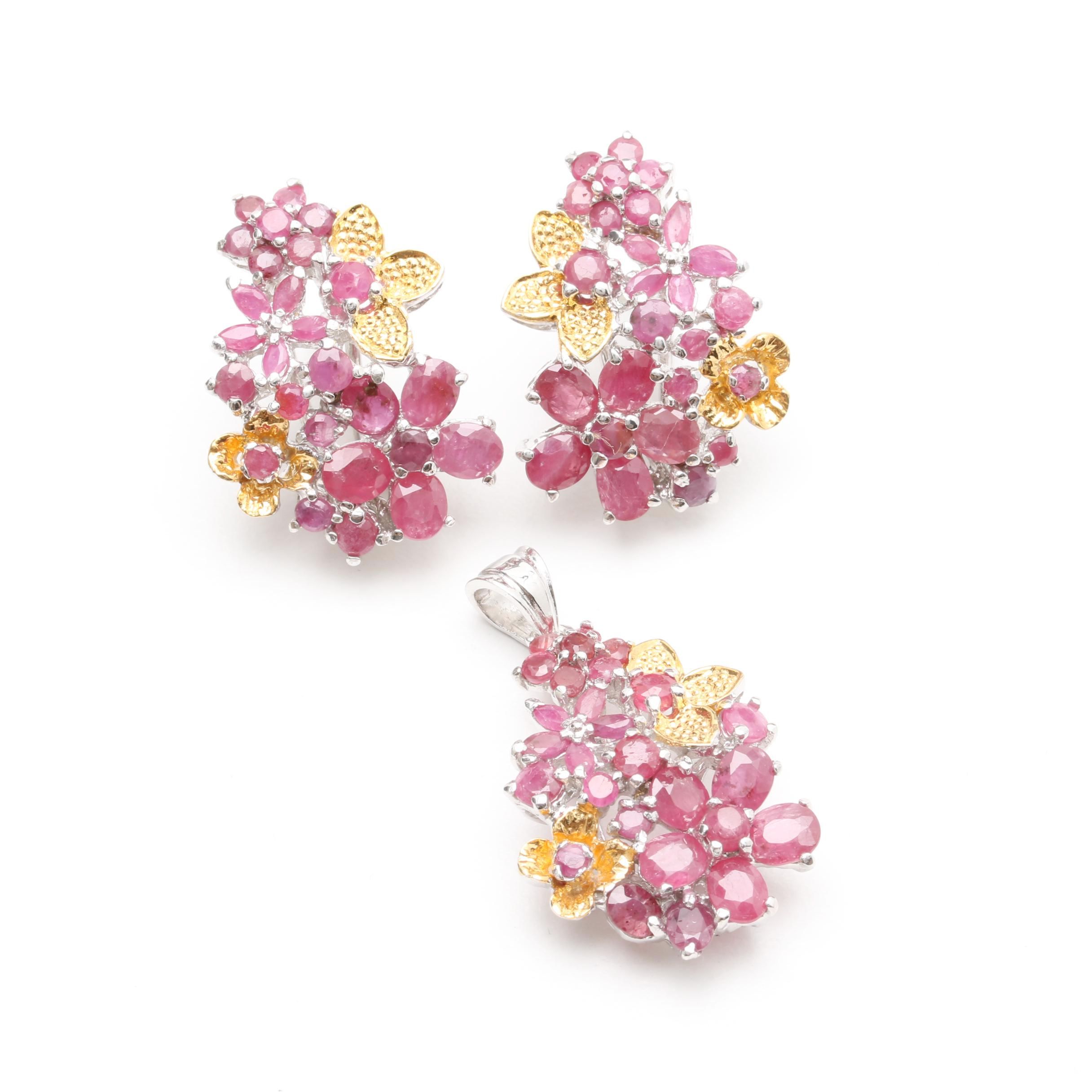 Sterling Silver Corundum Floral Demi Parure