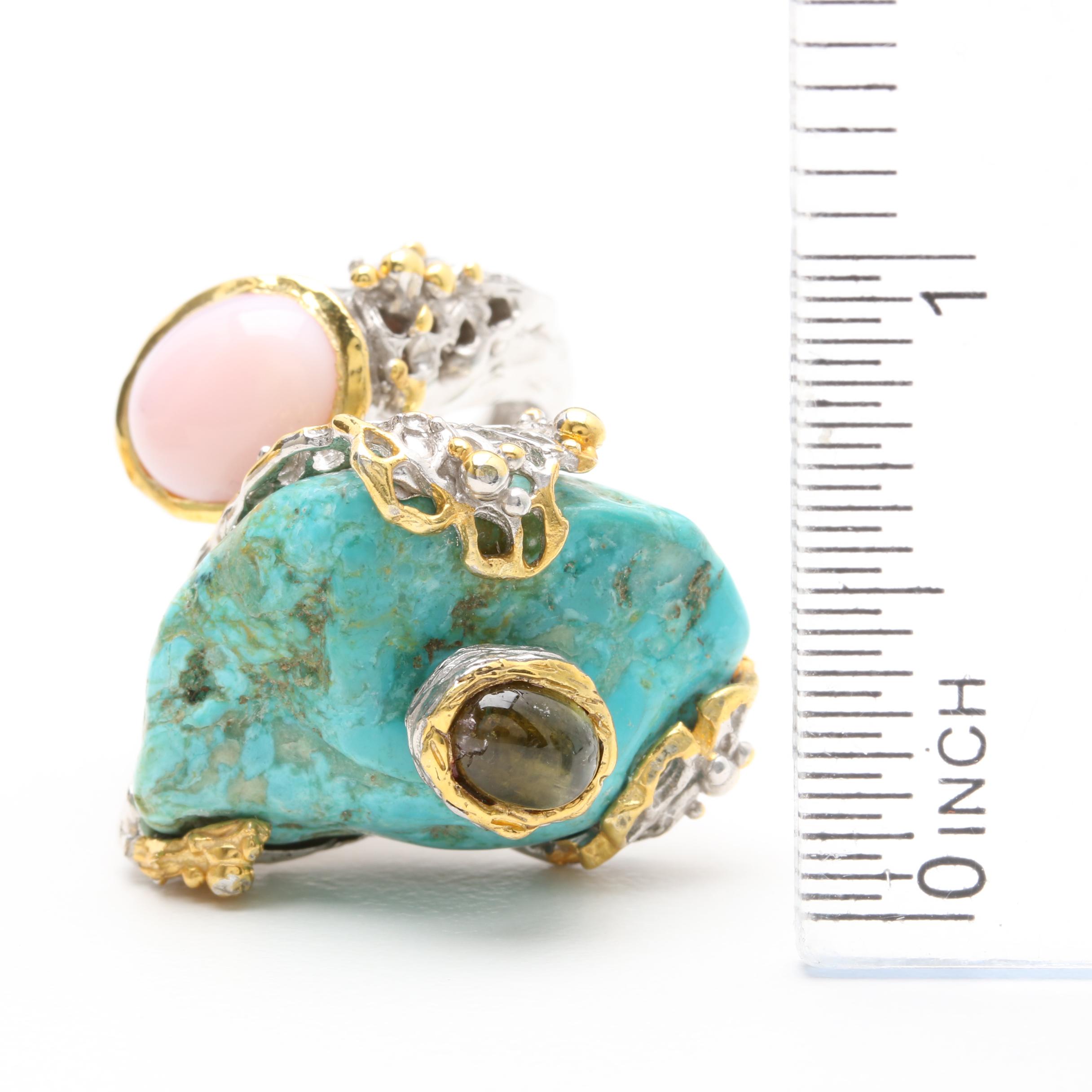 Sterling Silver Rings Set with Turquoise and Other Gemstones