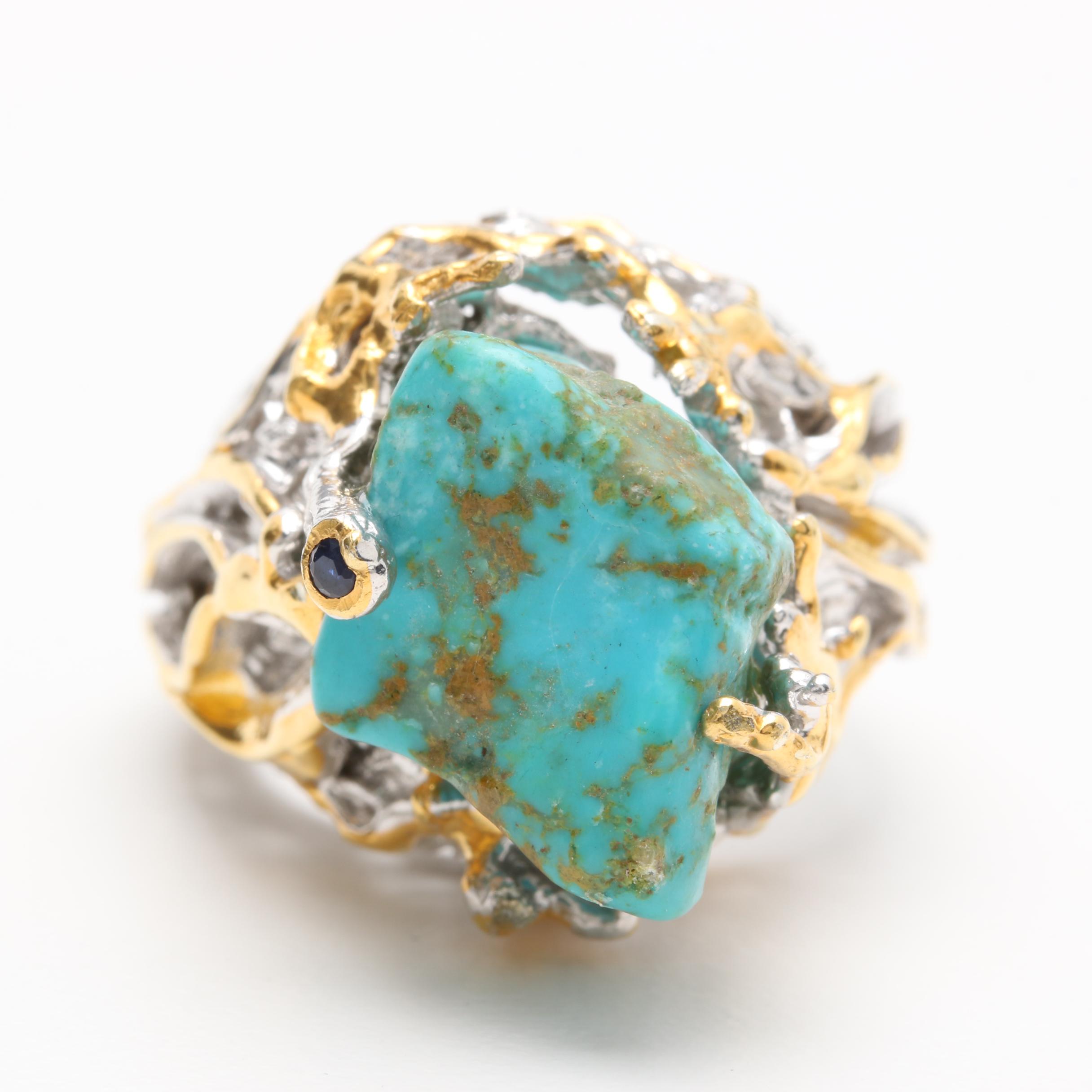 Sterling Silver Rings Set with Turquoise and Other Gemstones