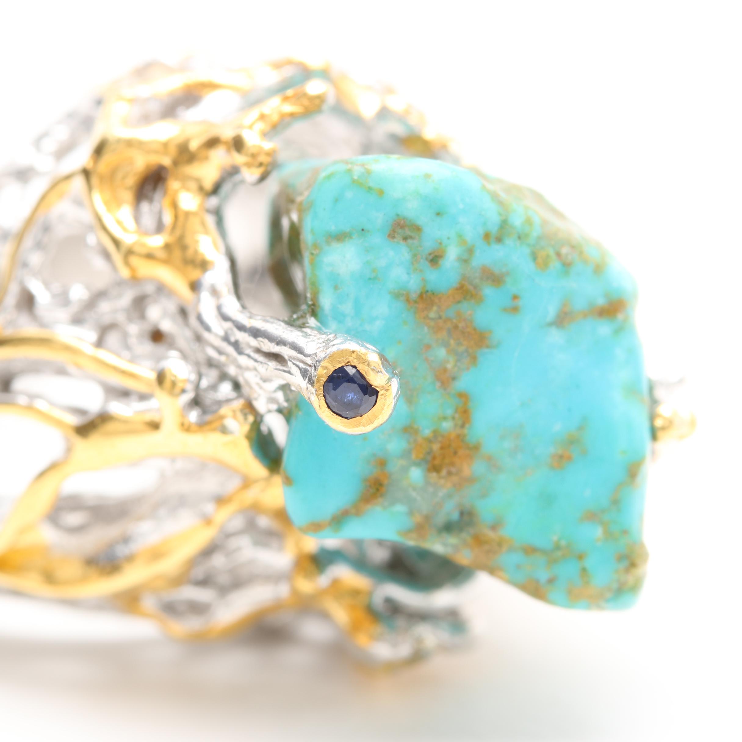 Sterling Silver Rings Set with Turquoise and Other Gemstones