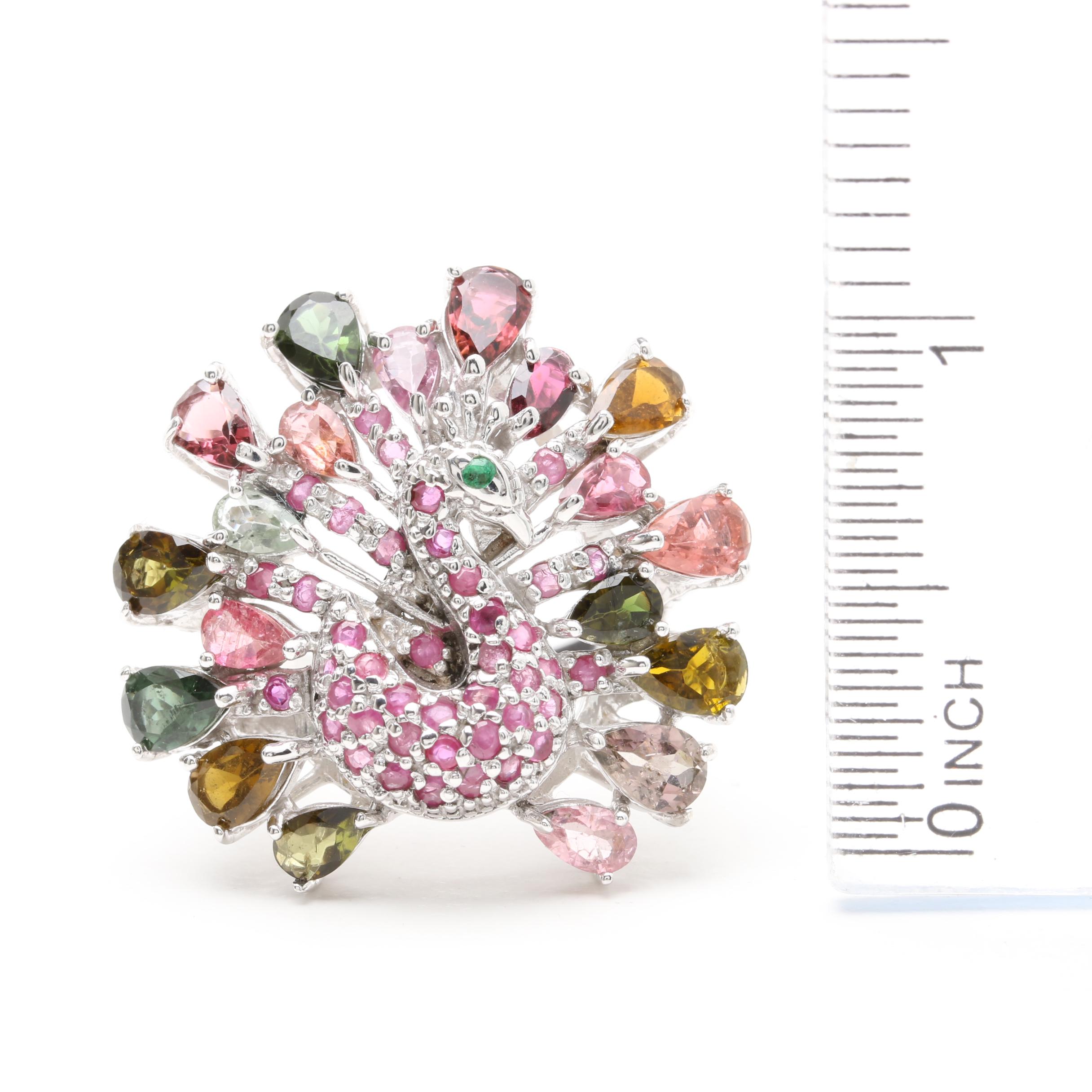 Sterling Silver Tourmaline, Ruby, and Sapphire Peacock Demi Parure