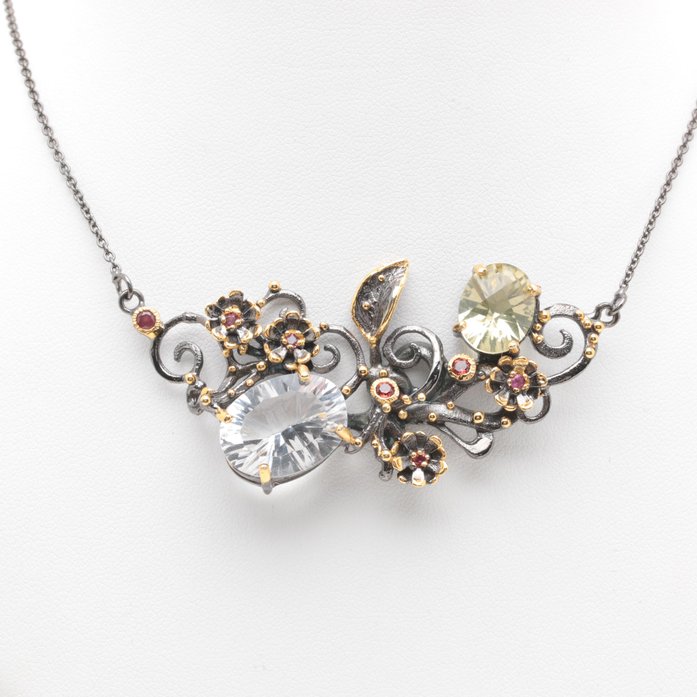 Sterling Silver Quartz Varieties and Other Gemstone Necklace and Ring