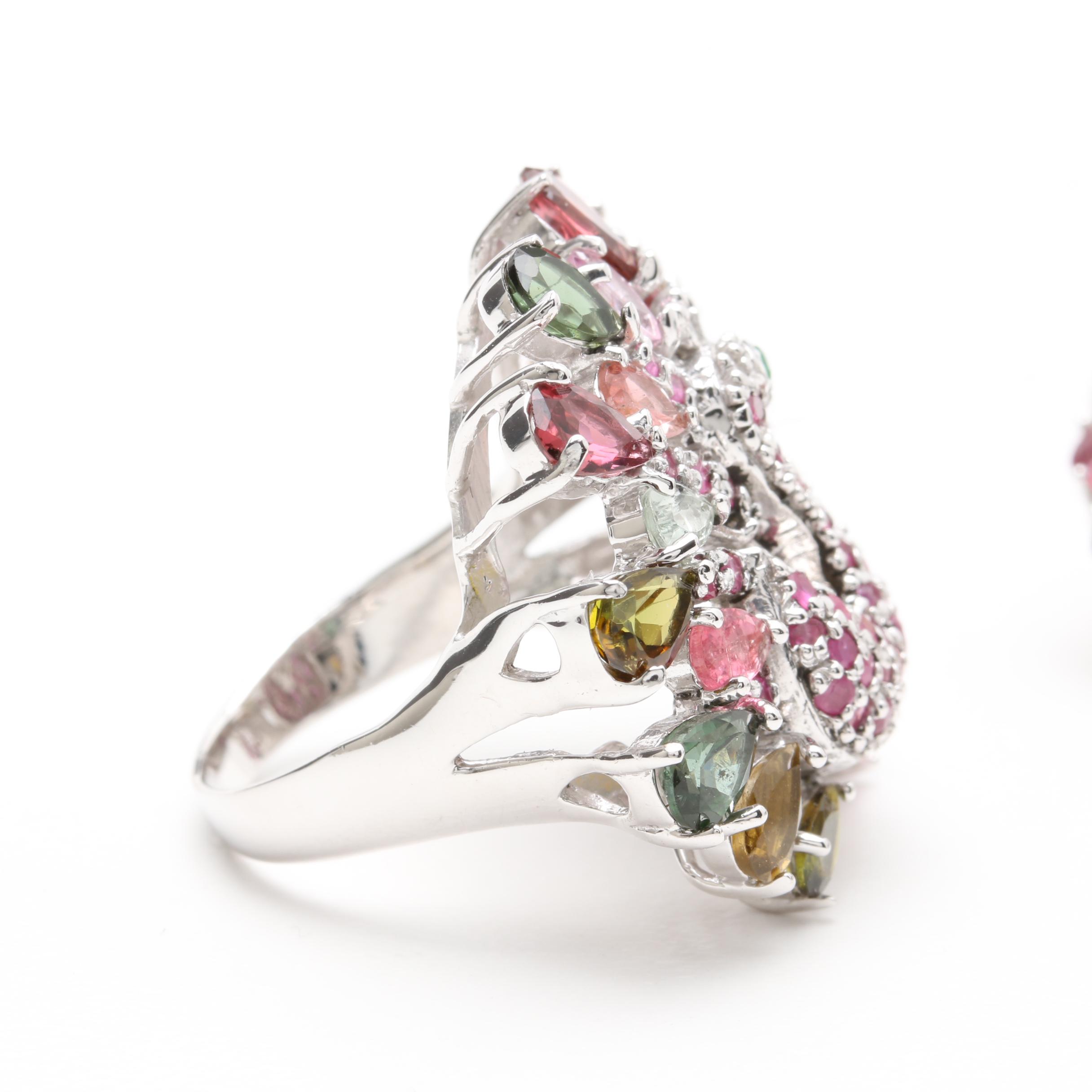 Sterling Silver Tourmaline, Ruby, and Sapphire Peacock Demi Parure