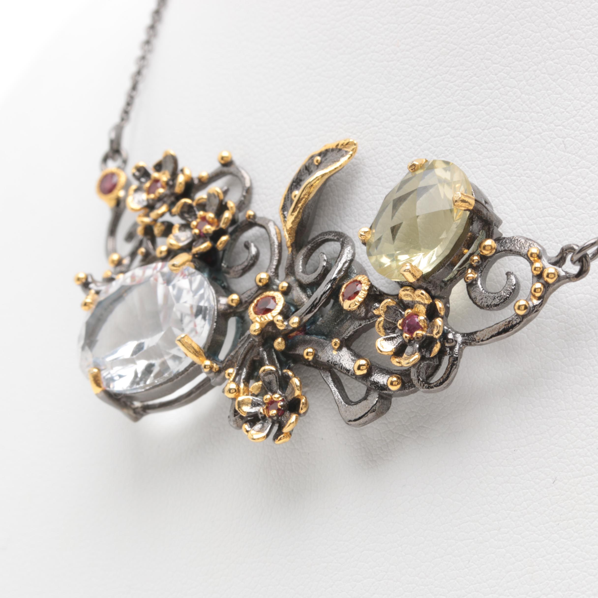 Sterling Silver Quartz Varieties and Other Gemstone Necklace and Ring