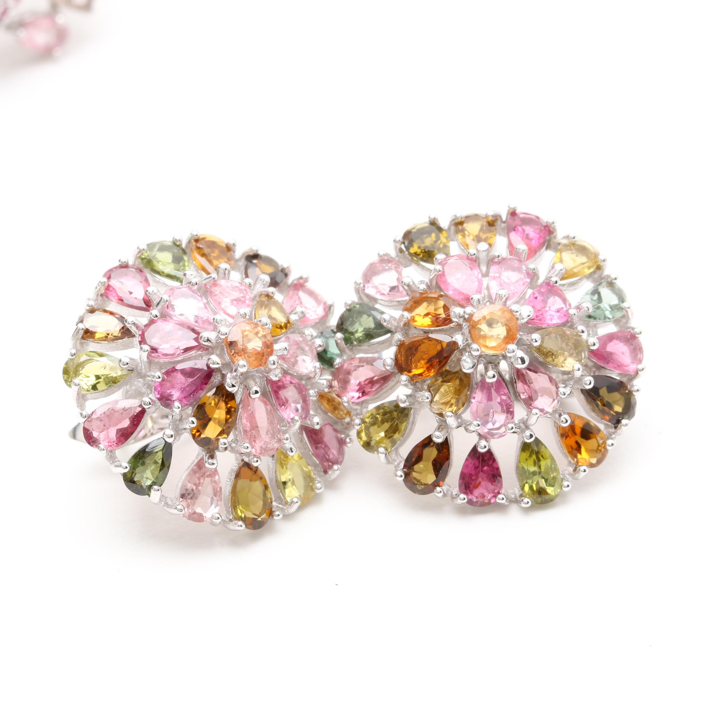 Sterling Silver Tourmaline, Ruby, and Sapphire Peacock Demi Parure