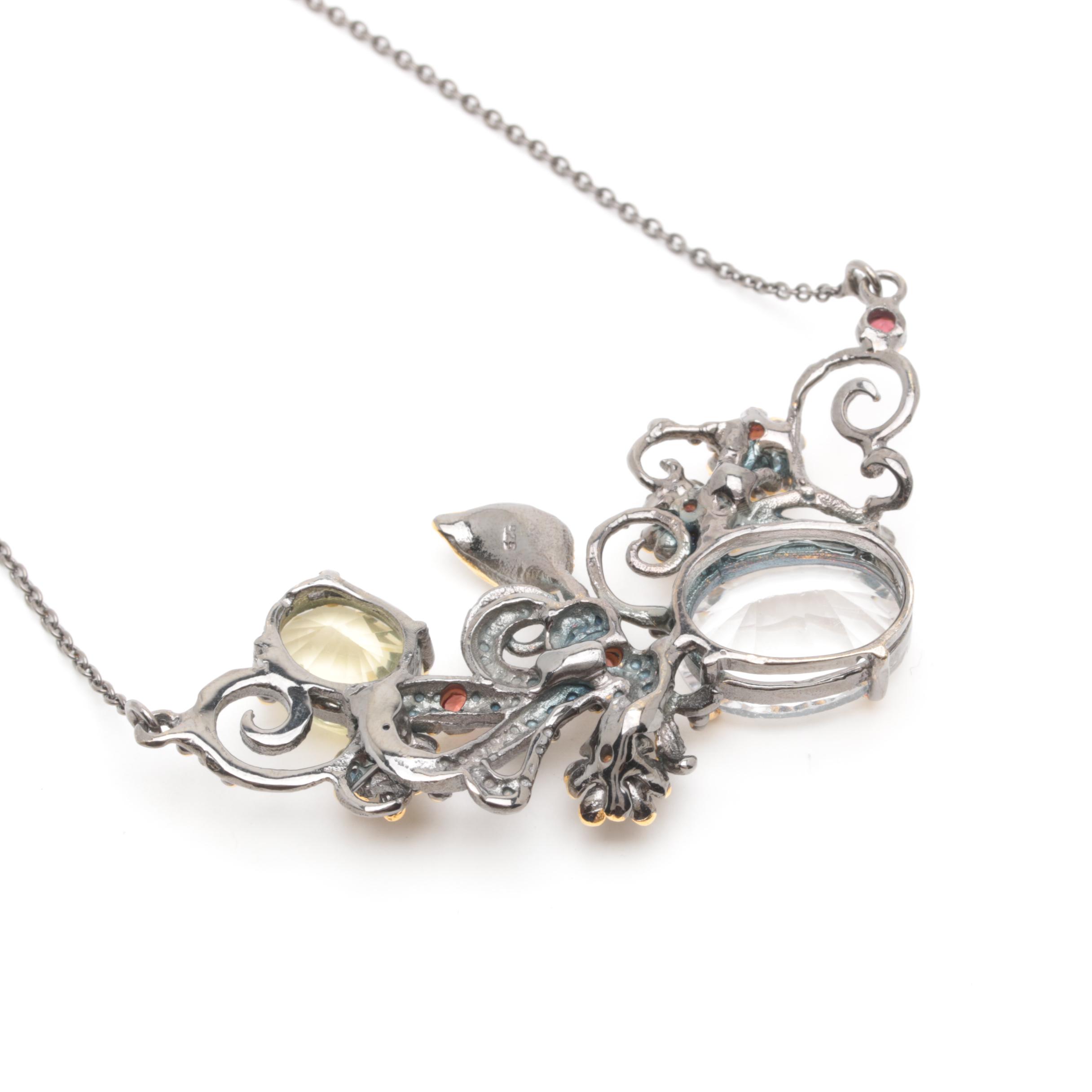 Sterling Silver Quartz Varieties and Other Gemstone Necklace and Ring