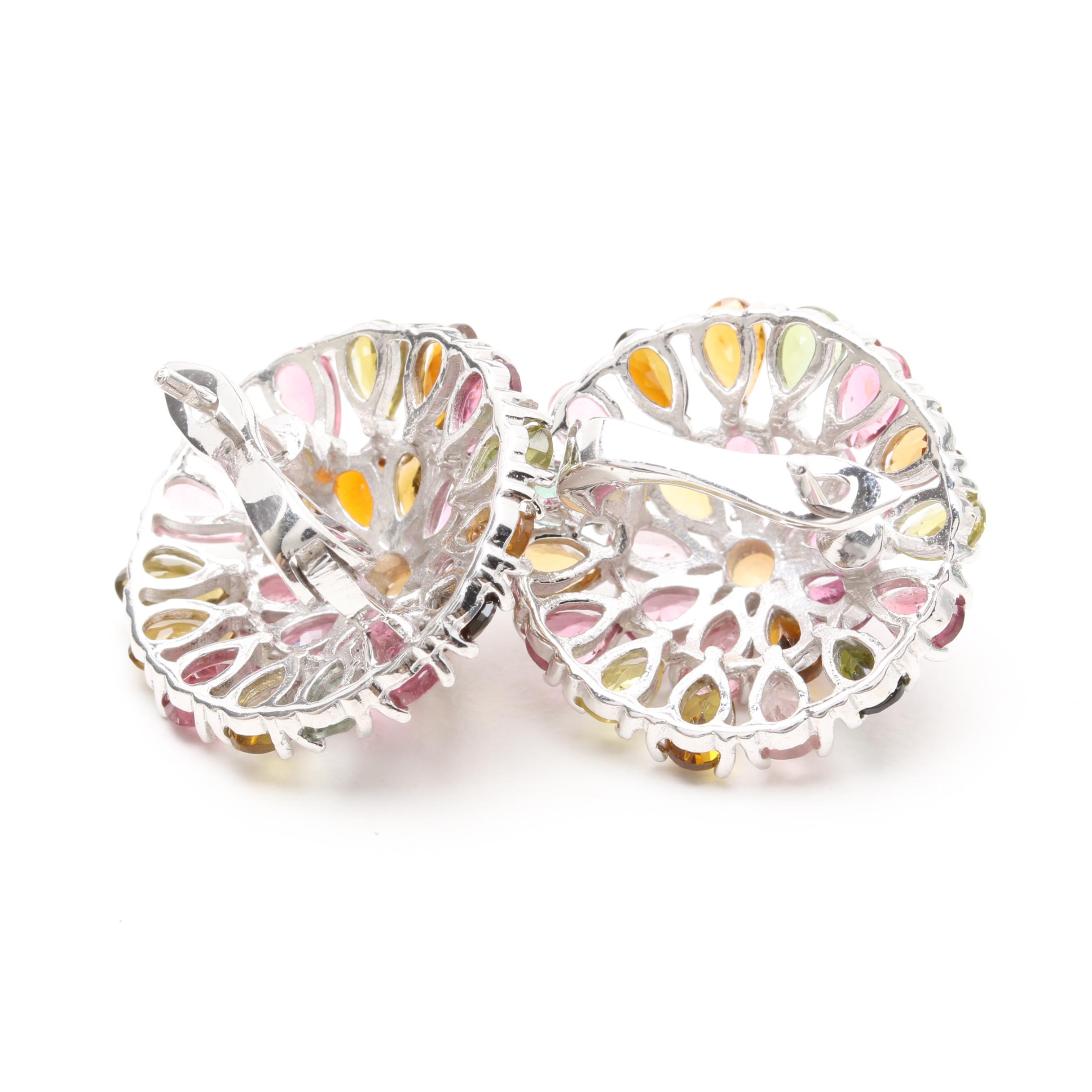 Sterling Silver Tourmaline, Ruby, and Sapphire Peacock Demi Parure