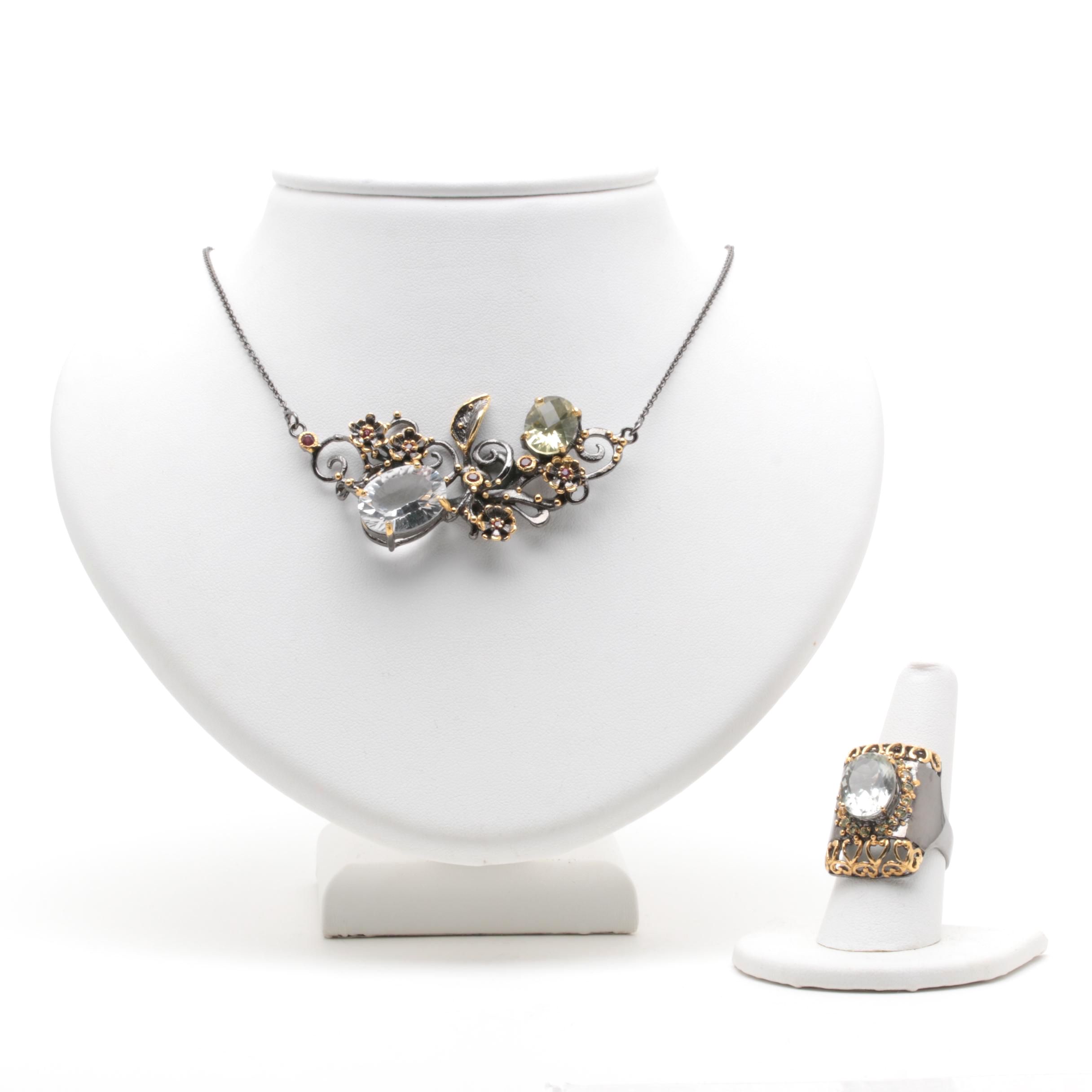 Sterling Silver Quartz Varieties and Other Gemstone Necklace and Ring