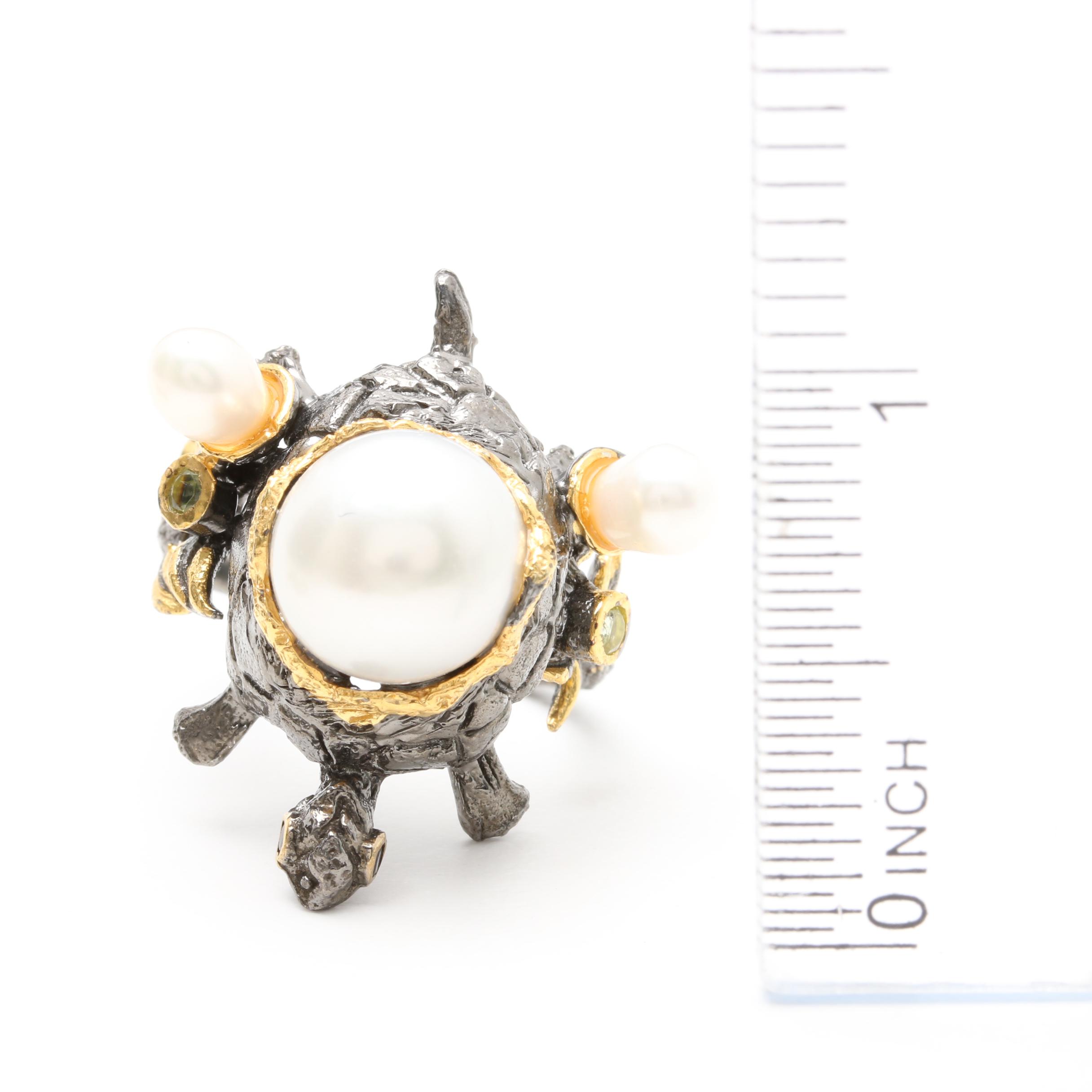 Sterling Silver Cultured Pearl and Peridot Rings