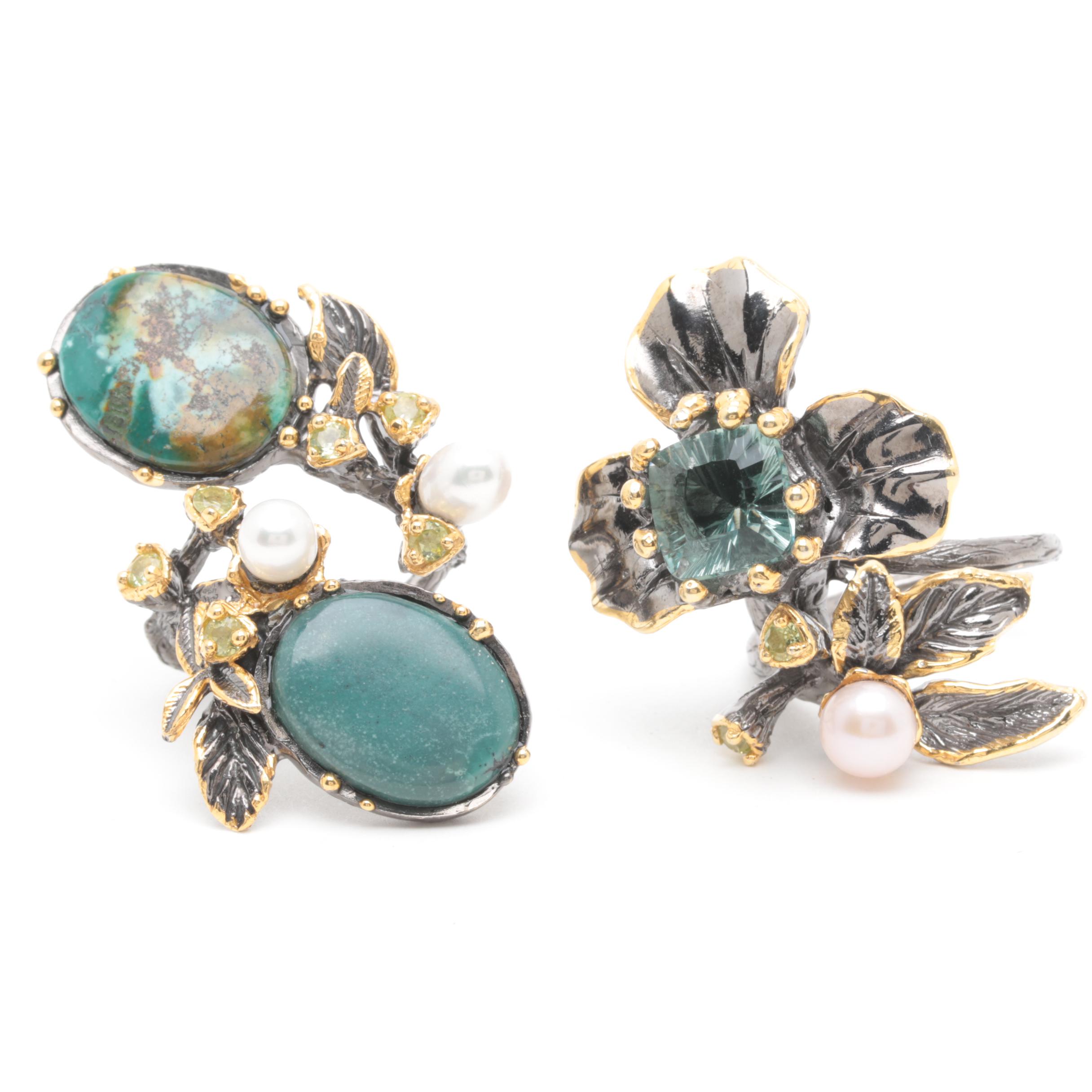 Sterling Silver Ring Selection with Jasper, Peridot, and Fluorite