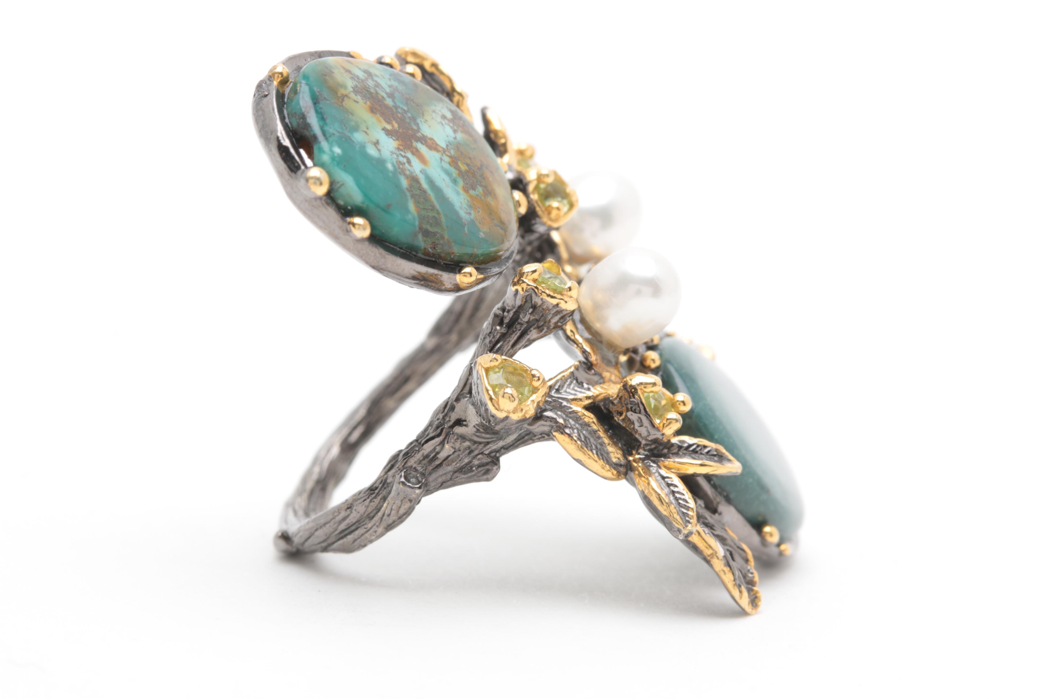 Sterling Silver Ring Selection with Jasper, Peridot, and Fluorite