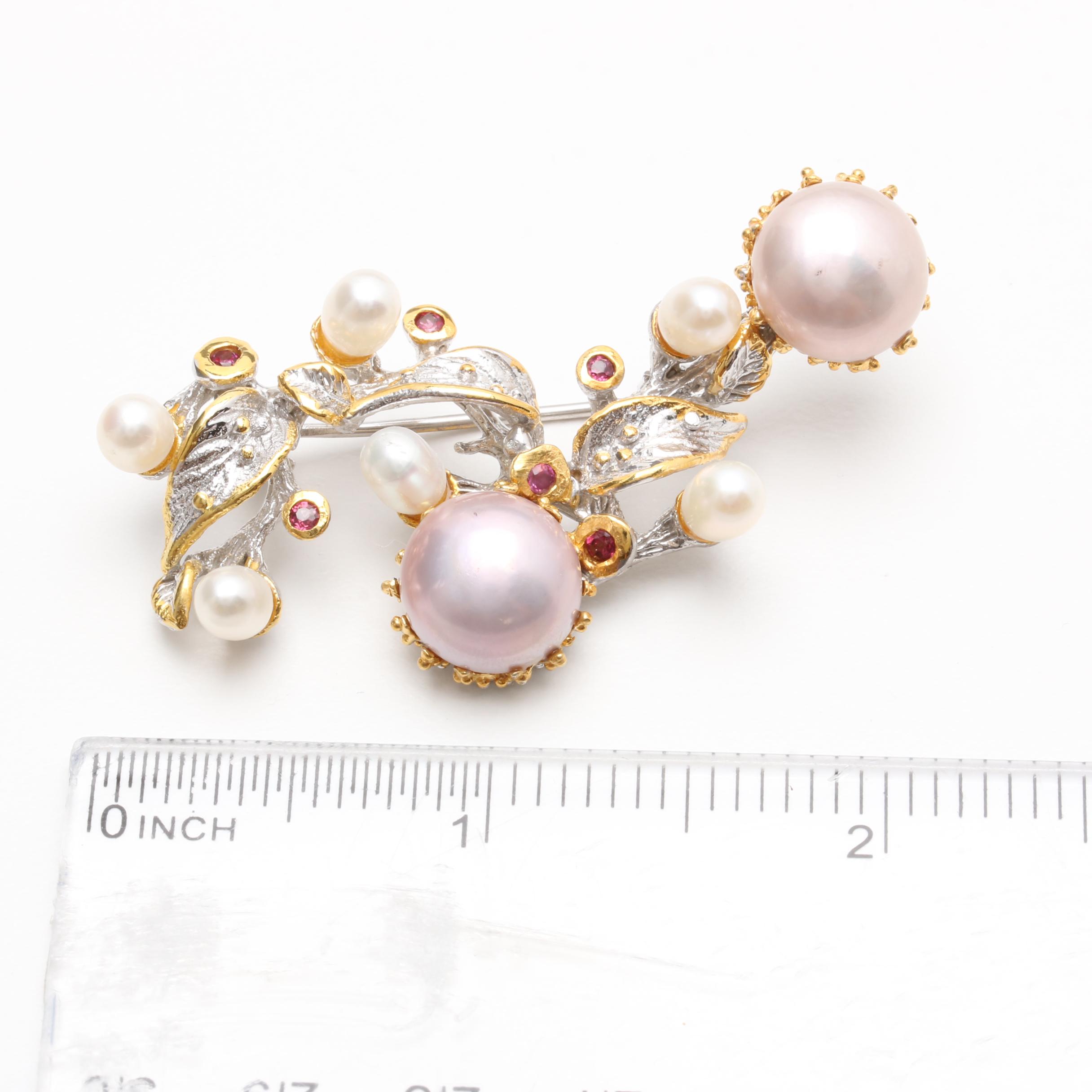 Sterling Silver Cultured Pearl, Garnet, and Peridot Demi Parure