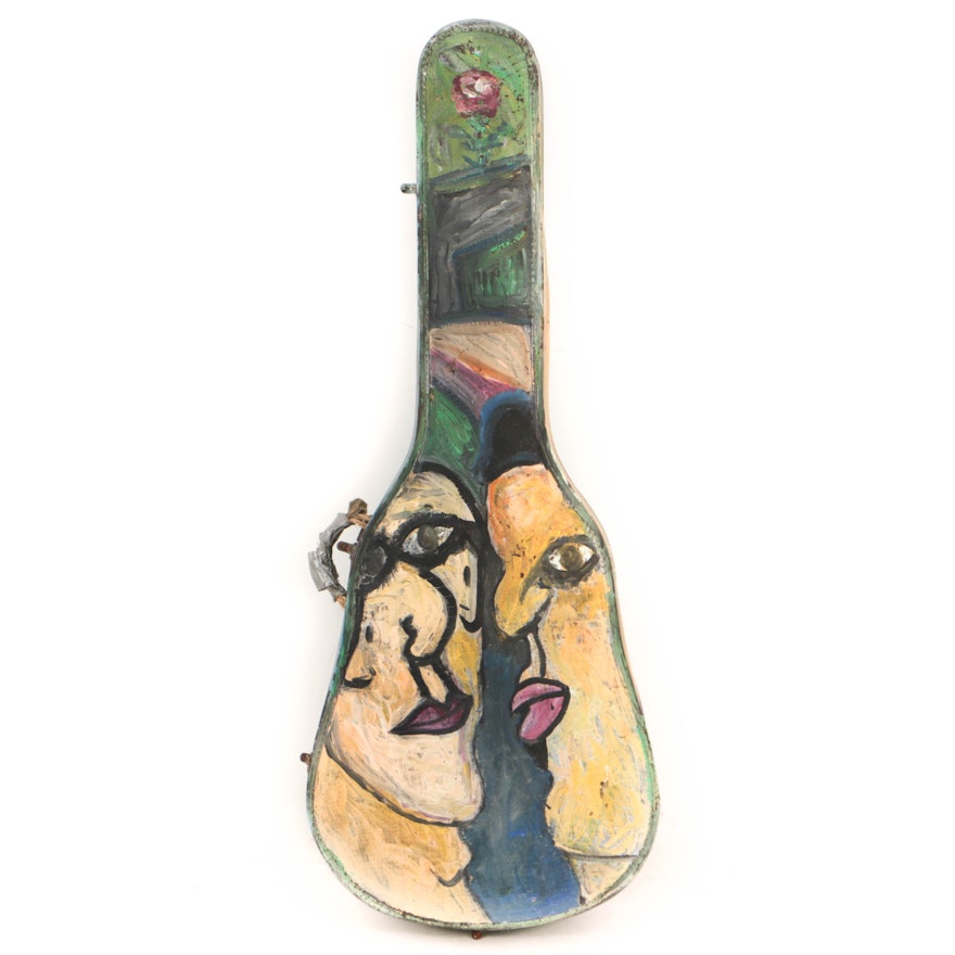 Robert Wright Gouache Painting on Guitar Case